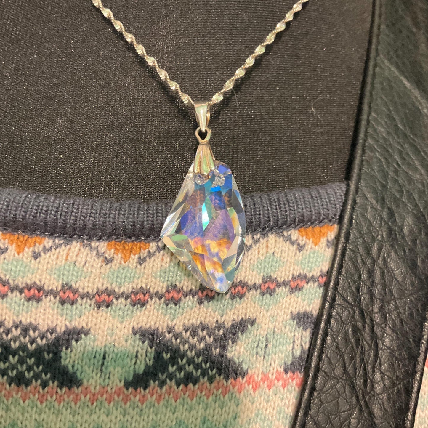 Vintage 1960s/70s Austrian Borealis Crystal and Silver (925) Necklace and Drop Earring Set, original box