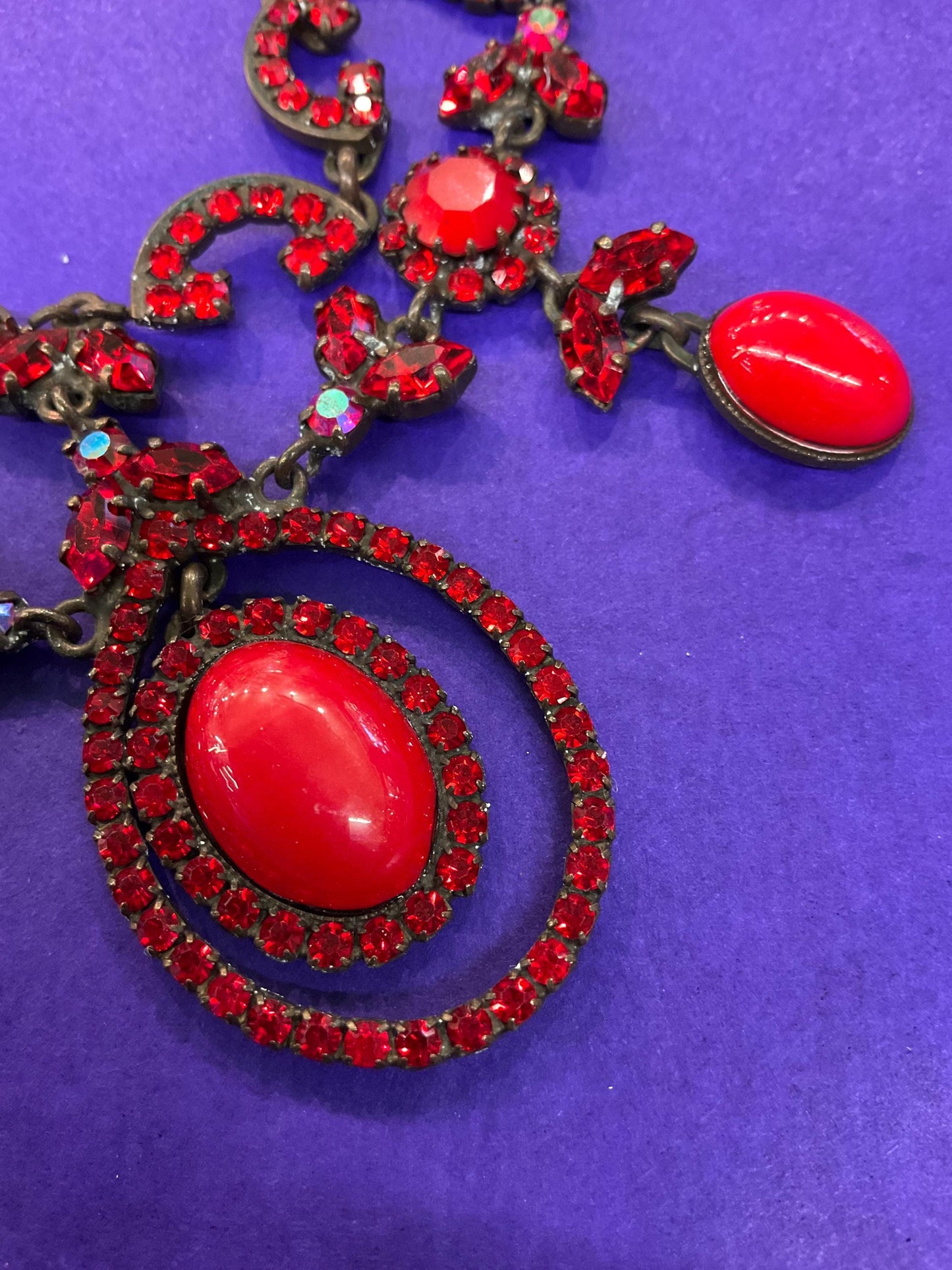 Vintage Butler and Wilson Red Crystal Victorian Style Choker and Long Drop Earring Set