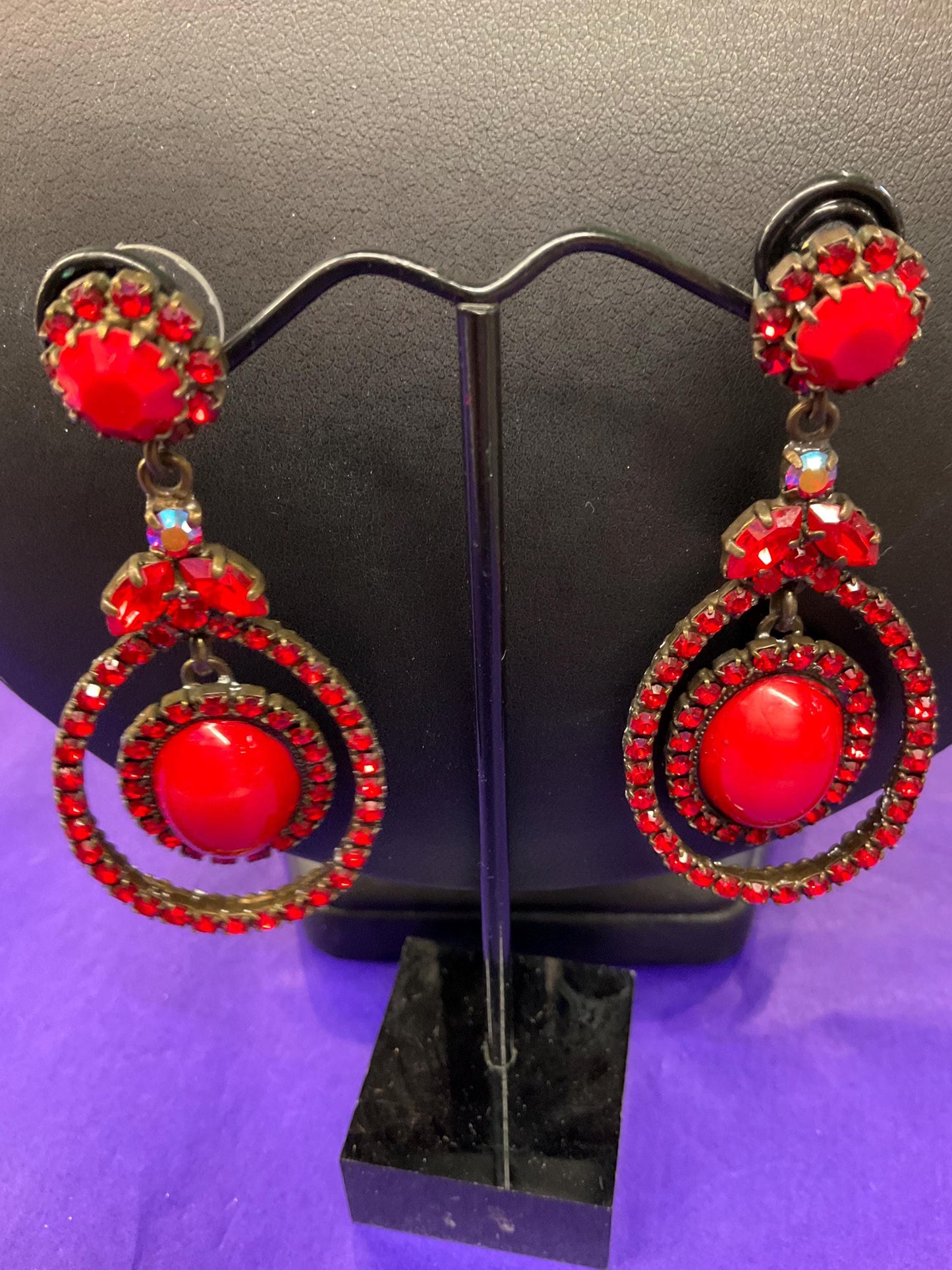 Vintage Butler and Wilson Red Crystal Victorian Style Choker and Long Drop Earring Set