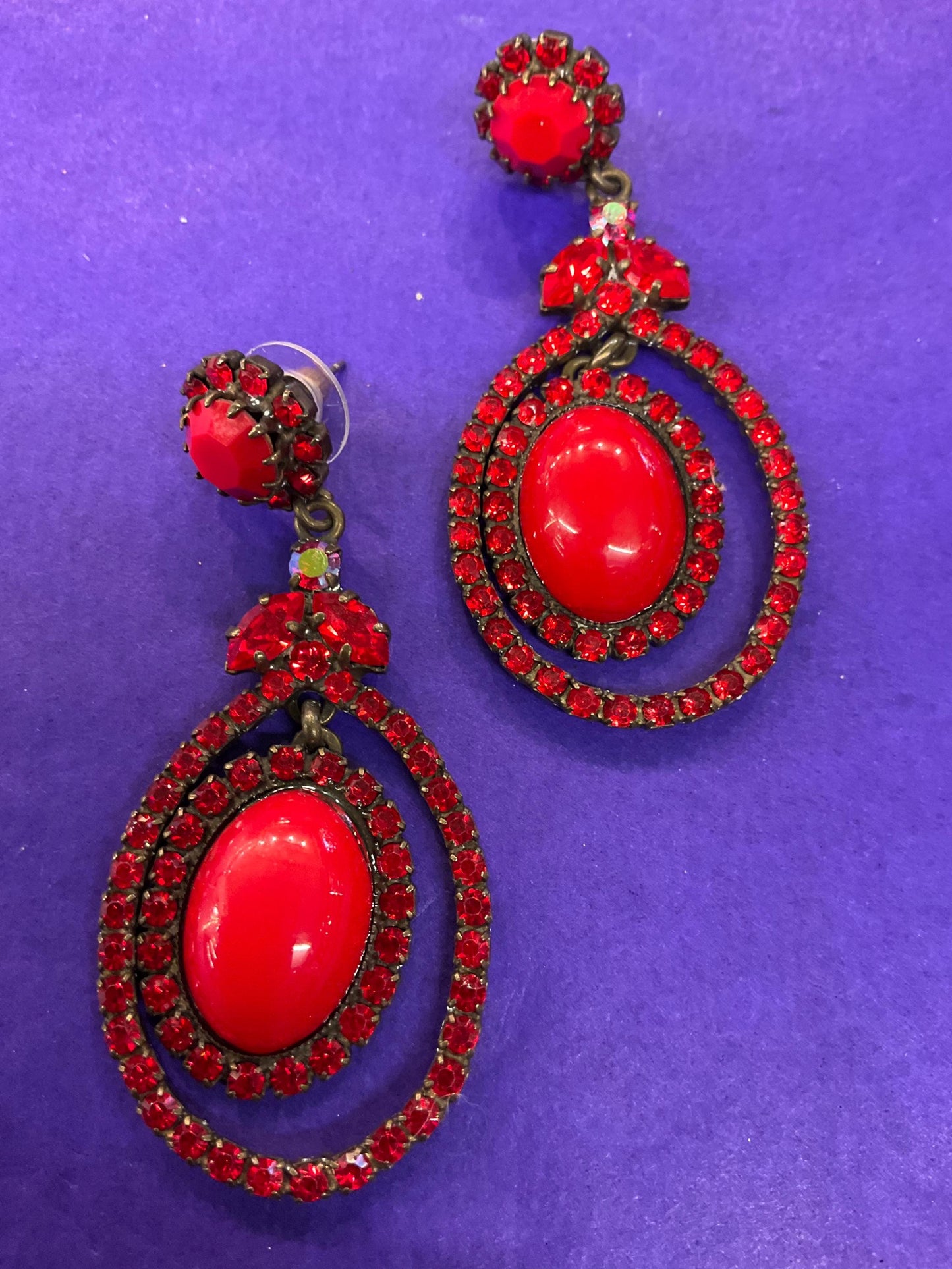 Vintage Butler and Wilson Red Crystal Victorian Style Choker and Long Drop Earring Set