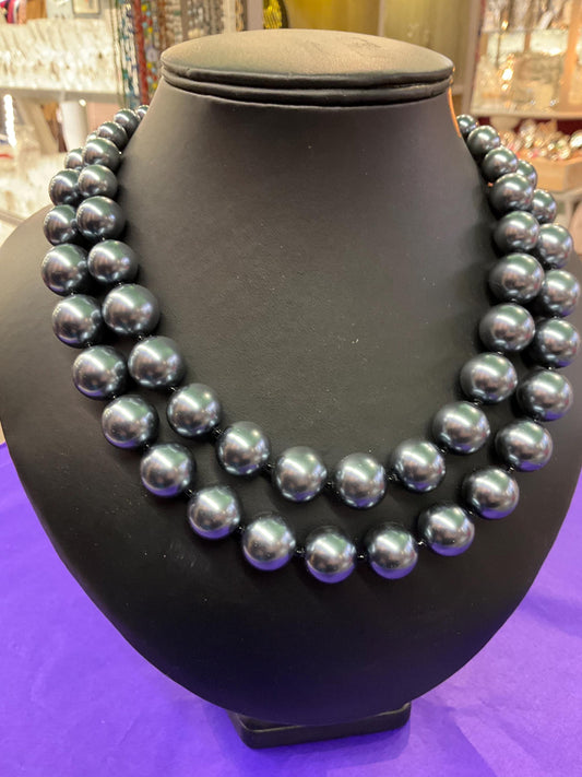 Vintage Butler and Wilson Pewter Statement Faux Pearl Necklace , Twin rows of chunky beads