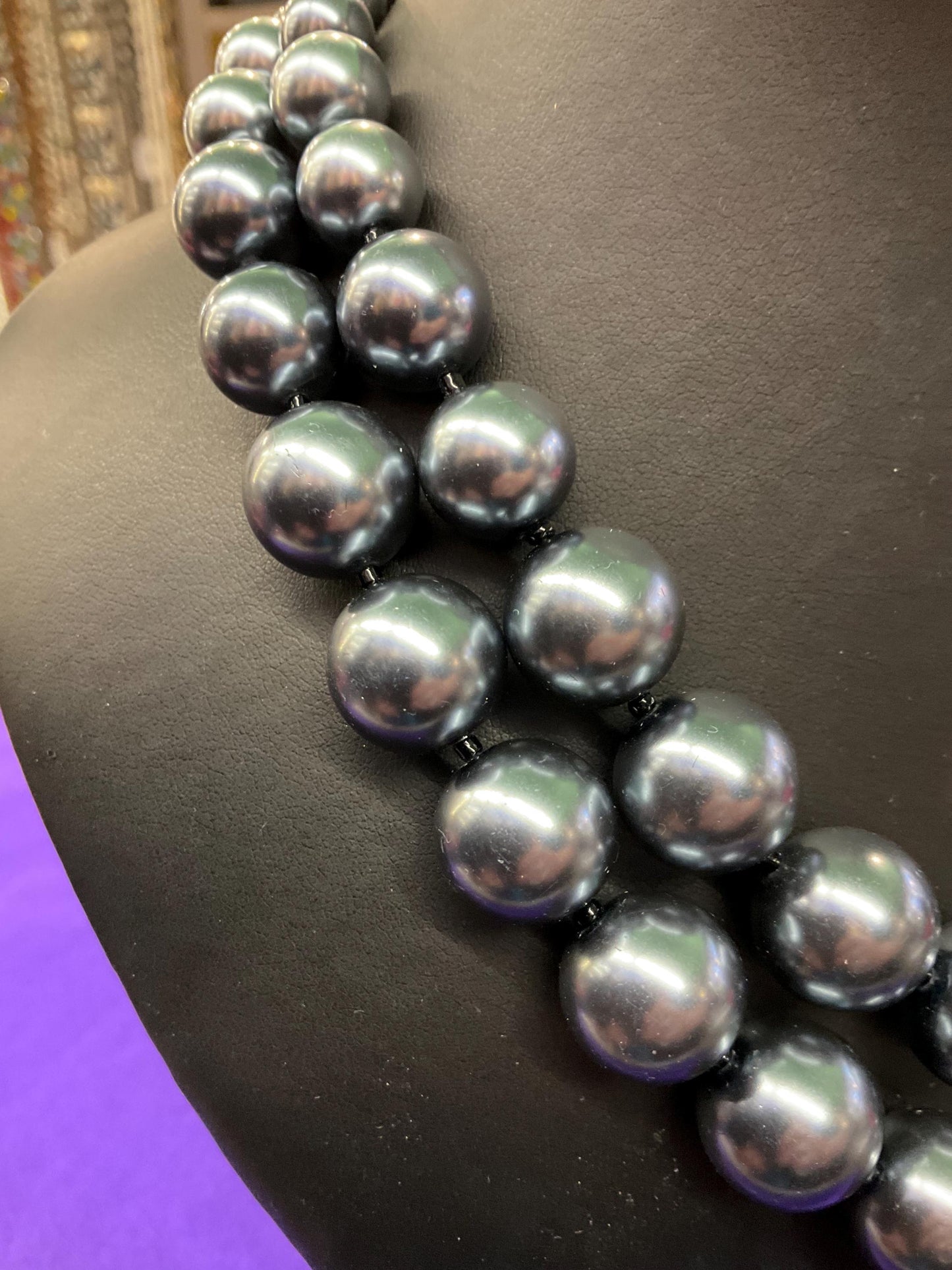 Vintage Butler and Wilson Pewter Statement Faux Pearl Necklace , Twin rows of chunky beads