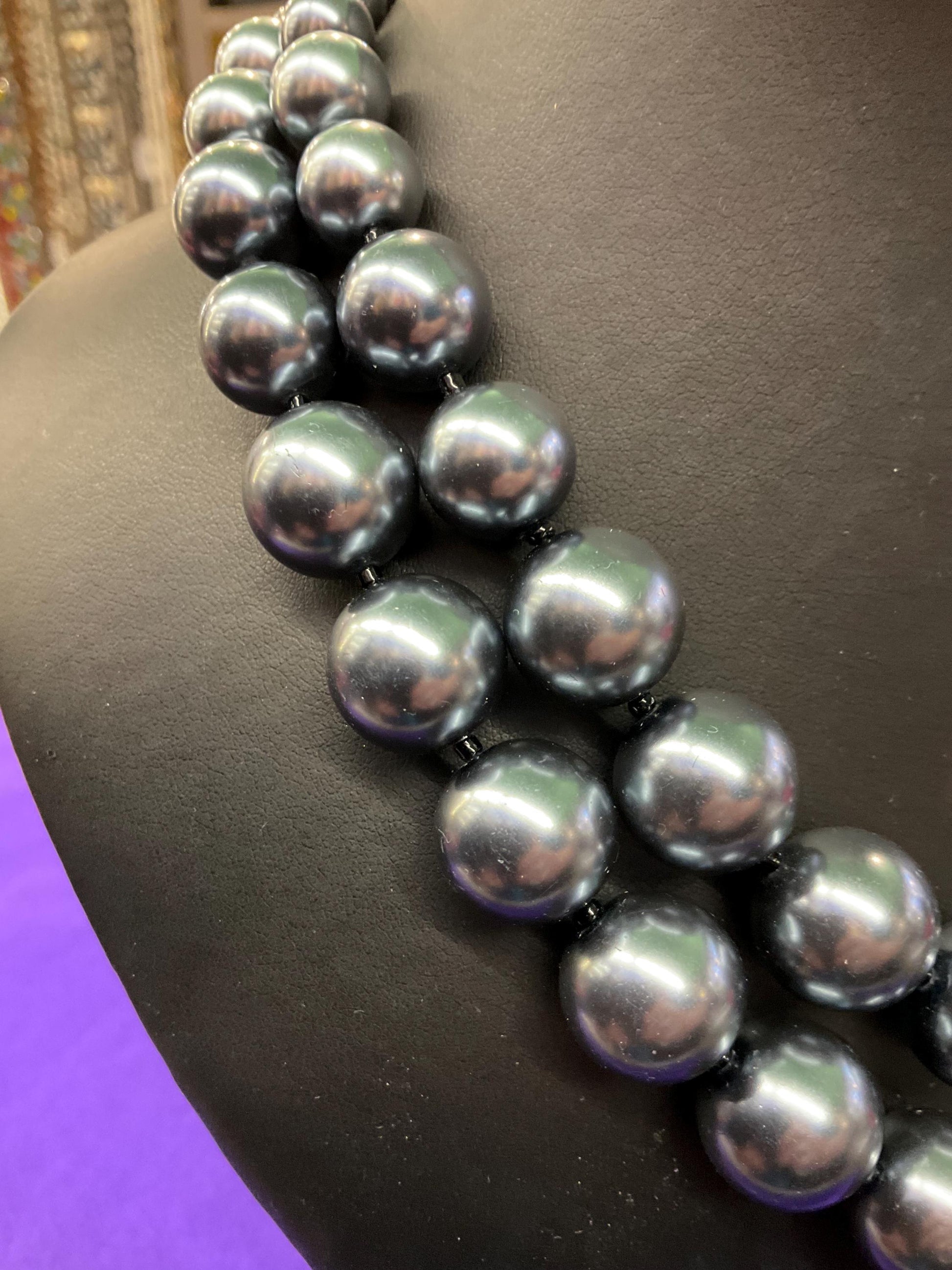 Vintage Butler and Wilson Pewter Statement Faux Pearl Necklace , Twin rows of chunky beads