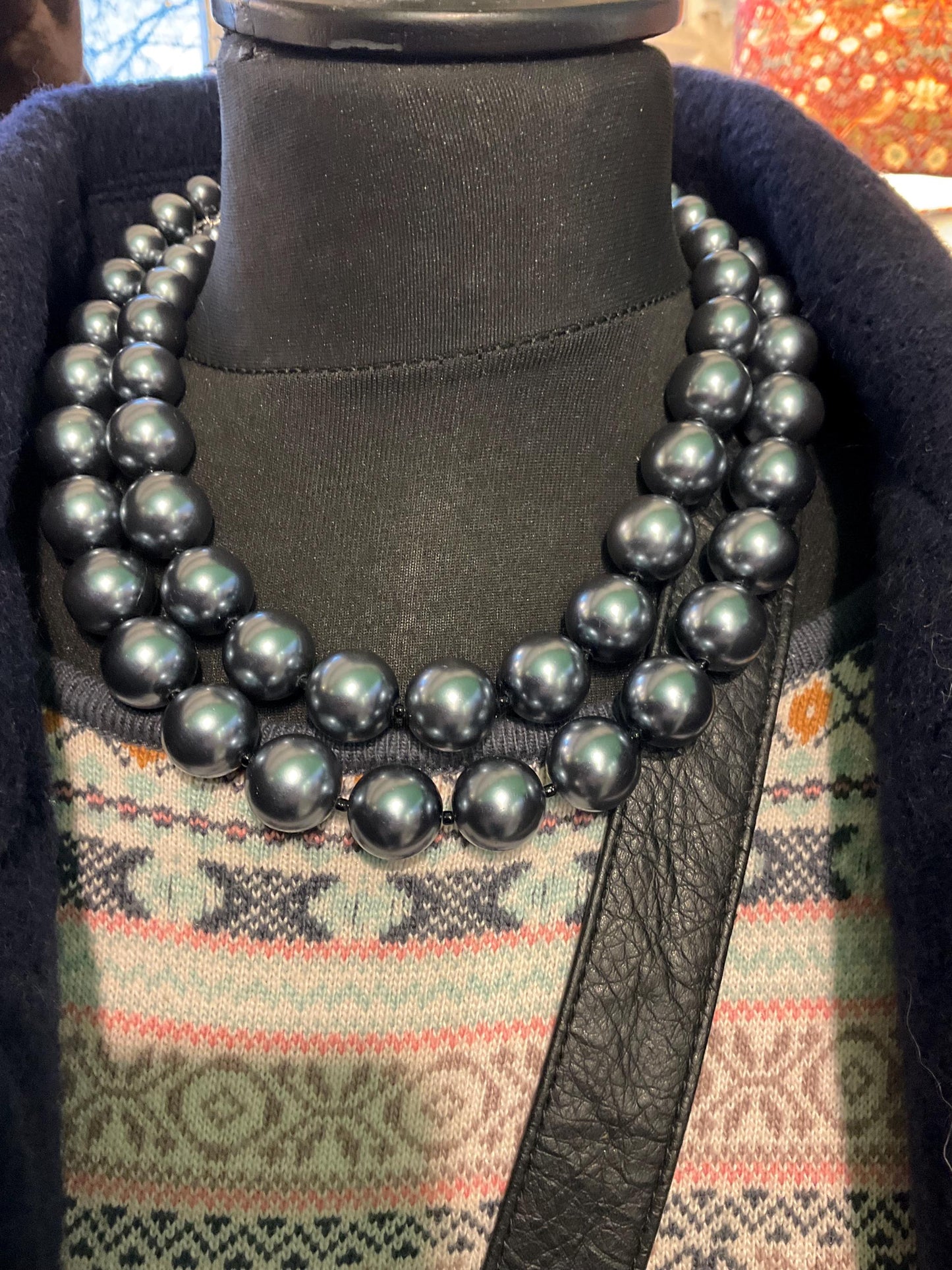 Vintage Butler and Wilson Pewter Statement Faux Pearl Necklace , Twin rows of chunky beads