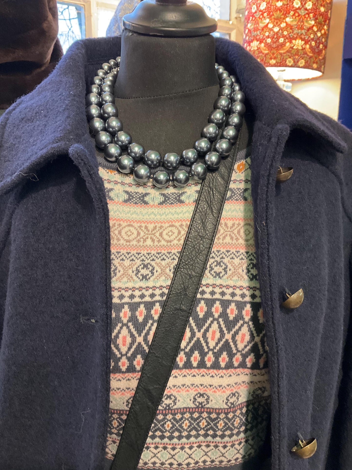 Vintage Butler and Wilson Pewter Statement Faux Pearl Necklace , Twin rows of chunky beads