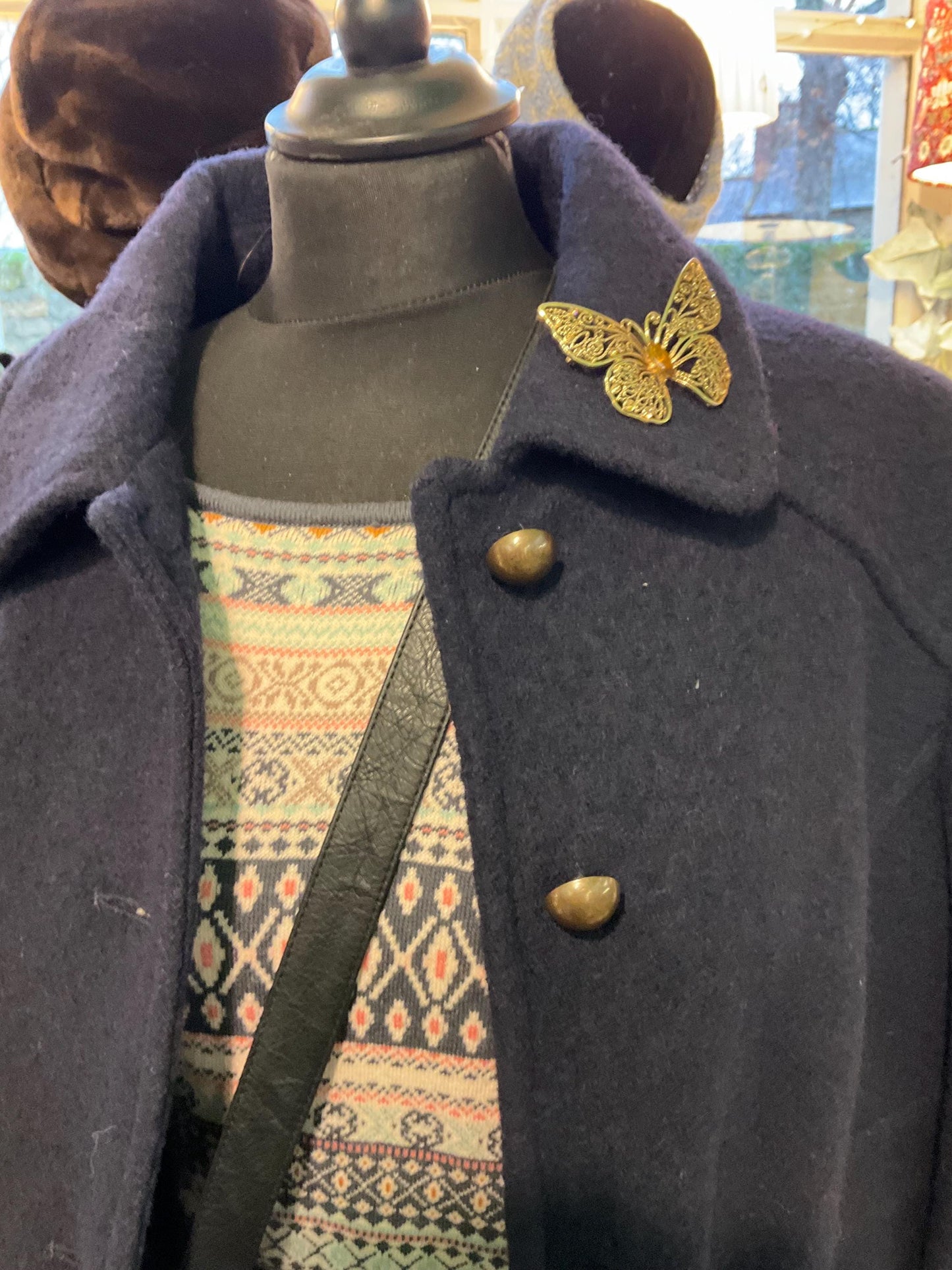 Vintage MONET 1980s Gold Tone Filigree Butterflt with Amber Coloured Crystal - Sustainable Fashion Gift