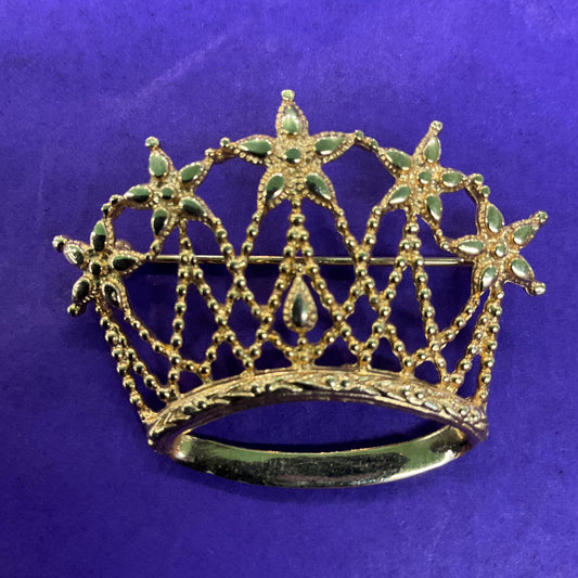 Vintage 1980s Sarah Coventry Gold Tone Filigree Crown Brooch - Sustainable Fashion Gift