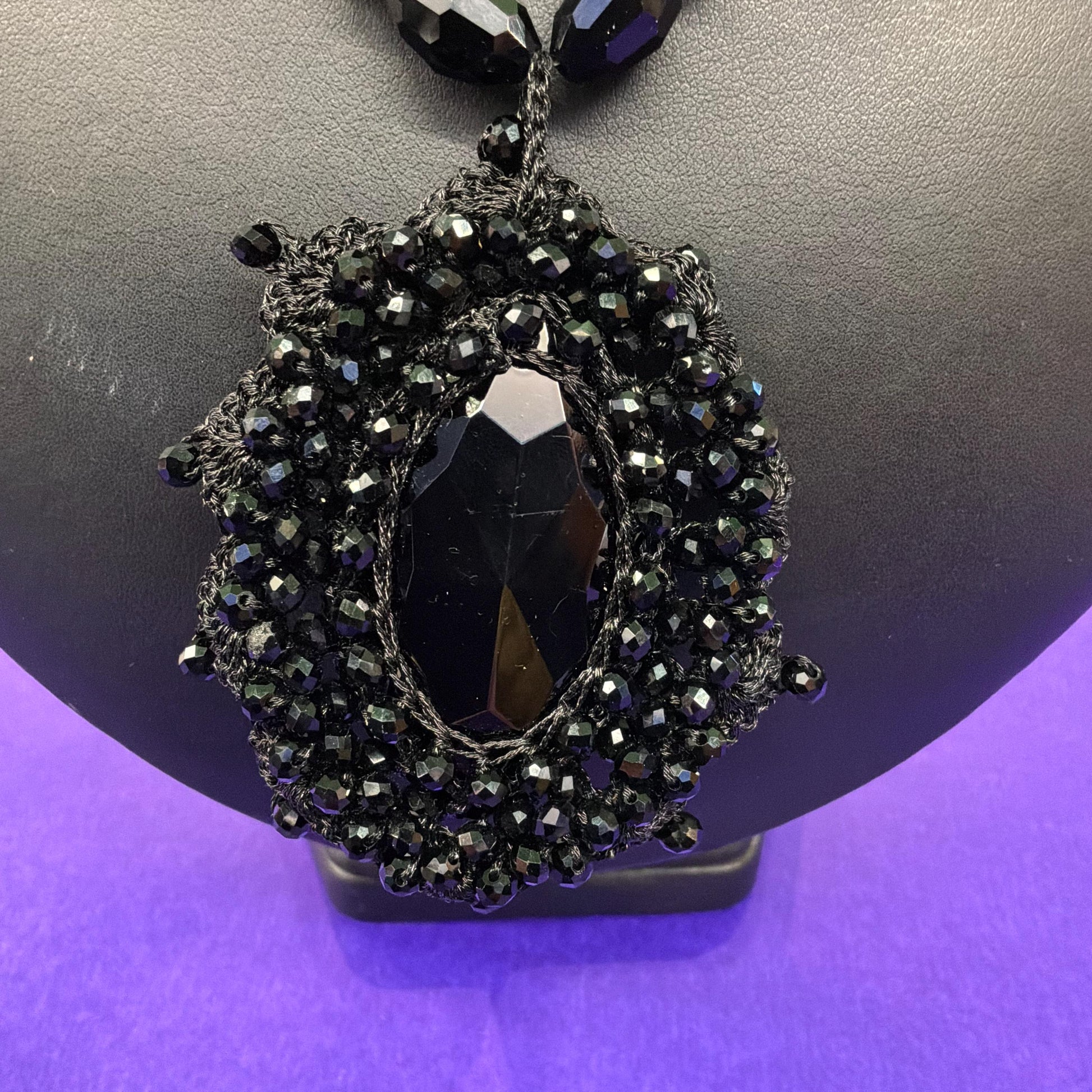 Vintage Butler and Wilson Victorian Style Black Crystal Beaded and Crochet Statement Necklace, Gothic Glamour