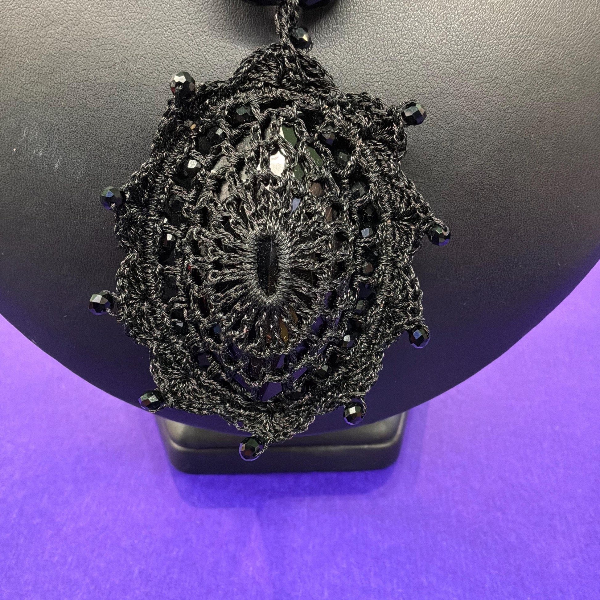 Vintage Butler and Wilson Victorian Style Black Crystal Beaded and Crochet Statement Necklace, Gothic Glamour