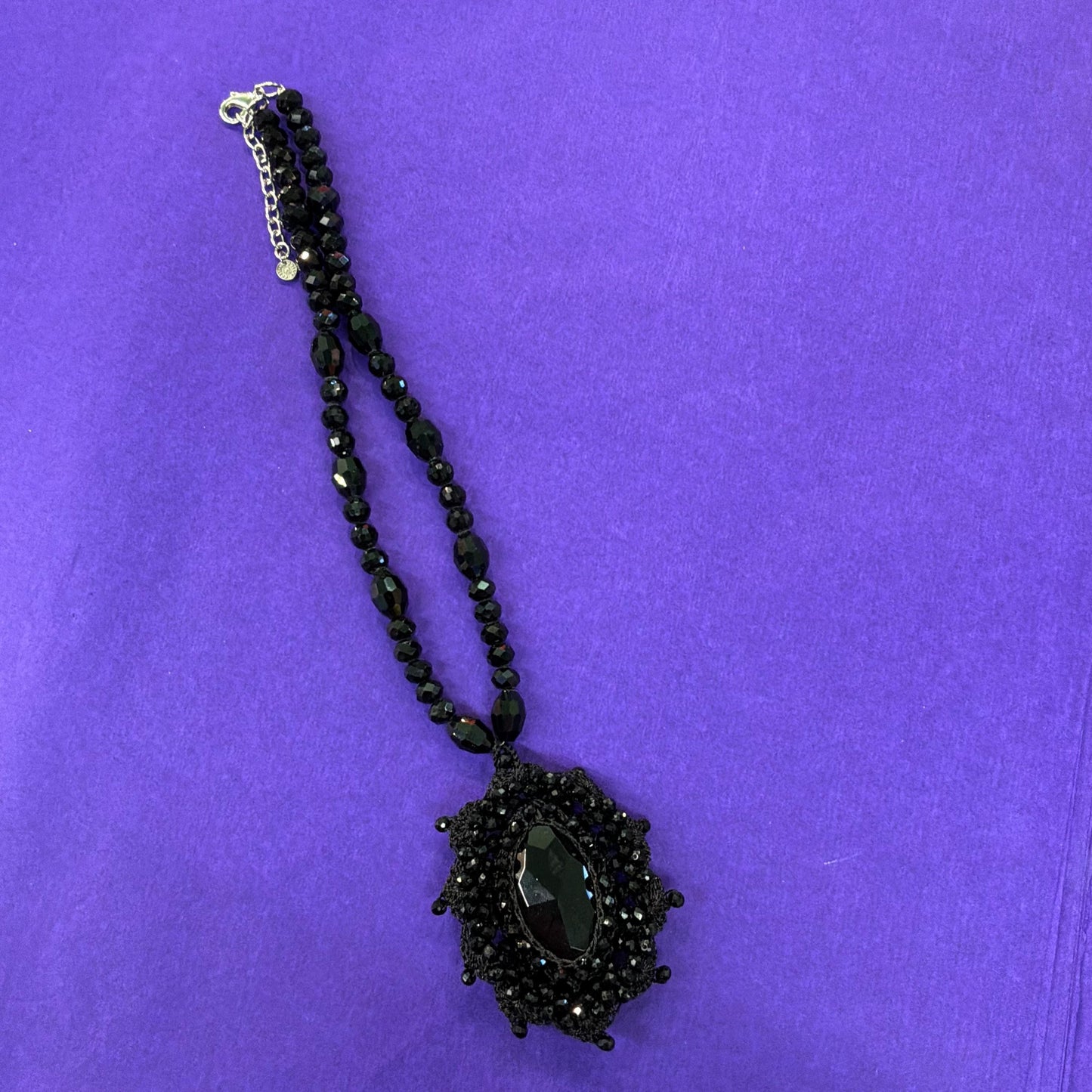 Vintage Butler and Wilson Victorian Style Black Crystal Beaded and Crochet Statement Necklace, Gothic Glamour
