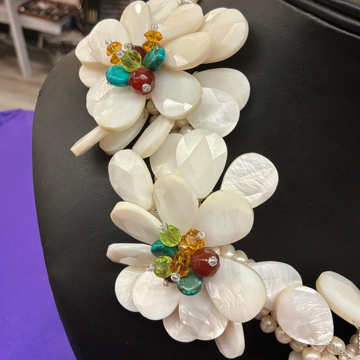 Vintage Butler and Wilson Statement Fresh Water Pearl and Mother of Pearl Floral Necklace