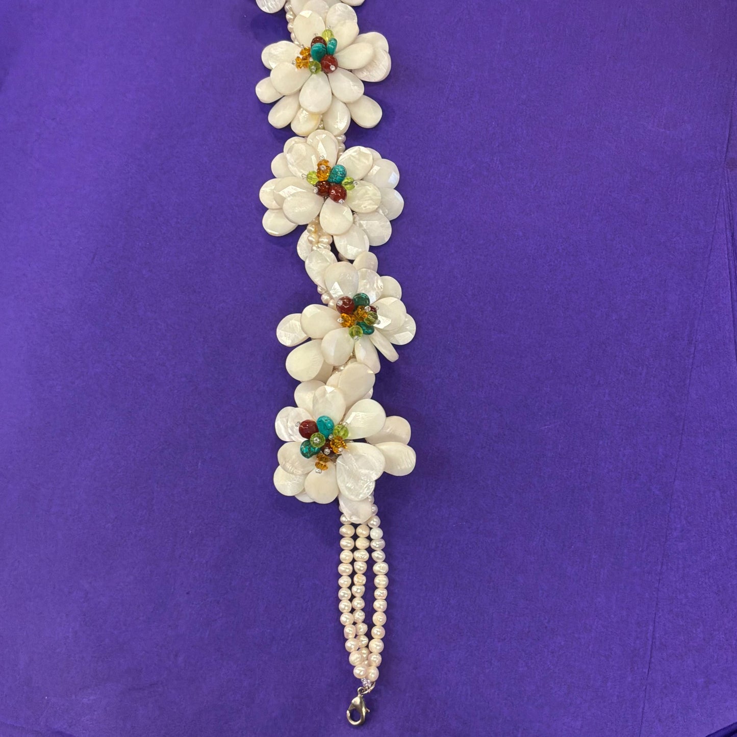 Vintage Butler and Wilson Statement Fresh Water Pearl and Mother of Pearl Floral Necklace