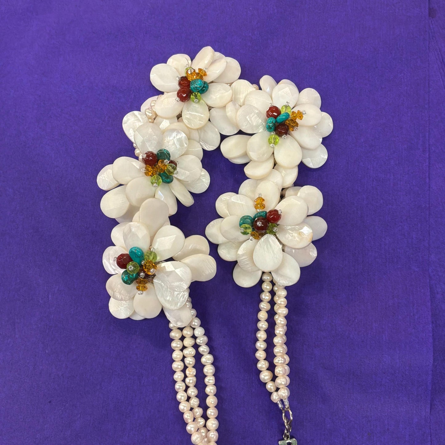 Vintage Butler and Wilson Statement Fresh Water Pearl and Mother of Pearl Floral Necklace