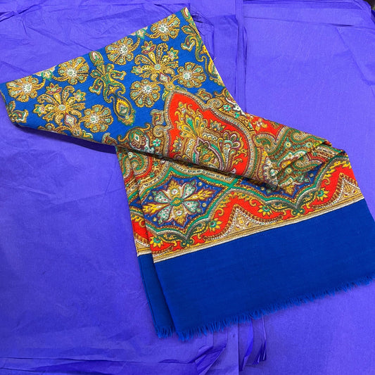 Vintage Gents 1960s Fine Pure Wool Double Sided Paisley Print Fringed Scarf - Sustainable Fashion and Gift