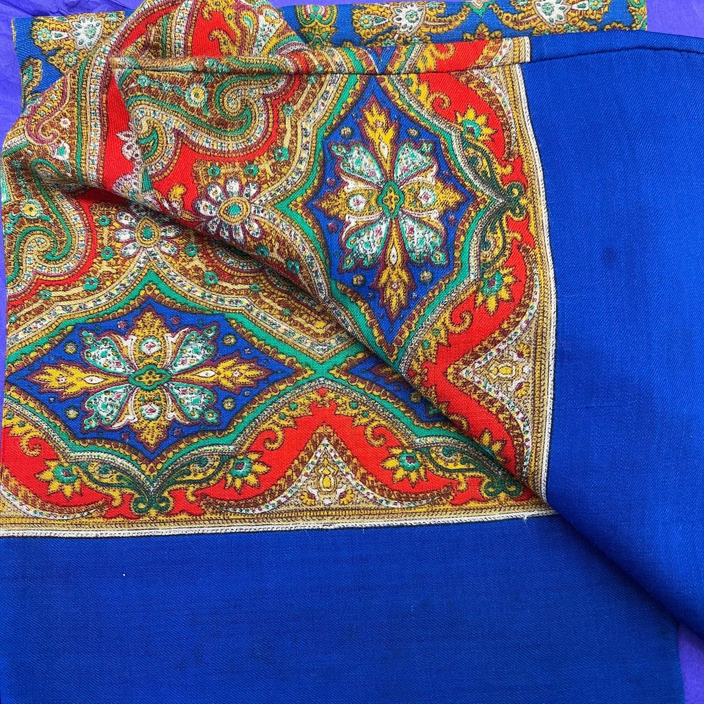 Vintage Gents 1960s Fine Pure Wool Double Sided Paisley Print Fringed Scarf - Sustainable Fashion and Gift