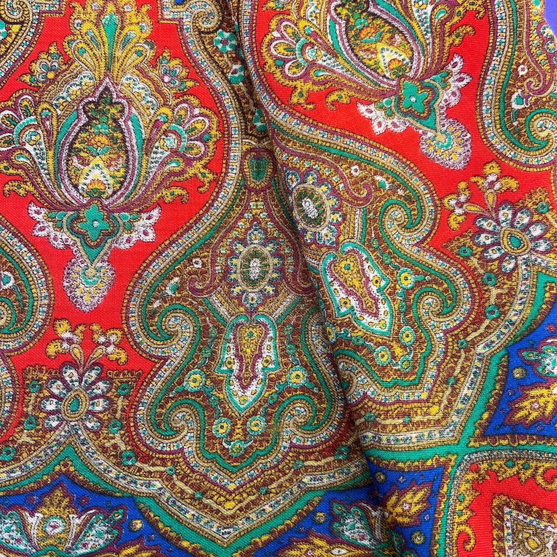 Vintage Gents 1960s Fine Pure Wool Double Sided Paisley Print Fringed Scarf - Sustainable Fashion and Gift