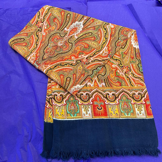 Vintage 1960s Gents Fine Wool Paisley Double Sided Scarf - Sustainable Fashion and Gift