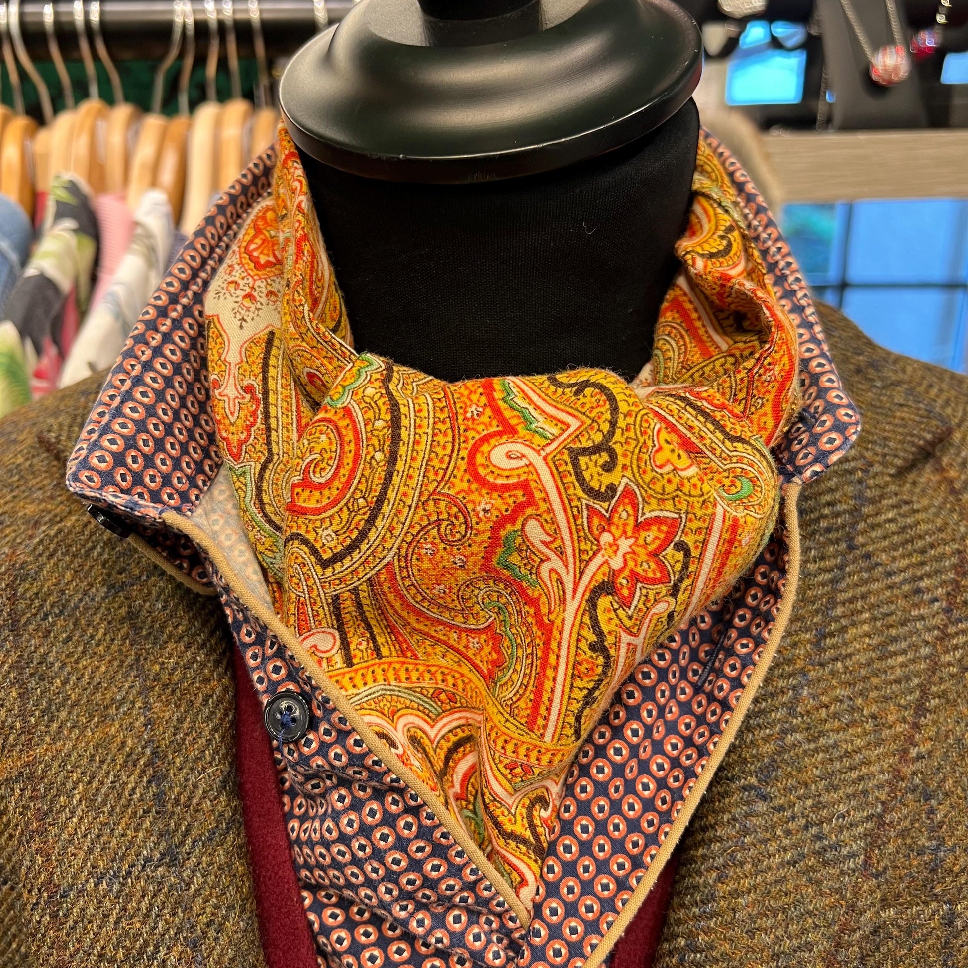 Vintage 1960s Gents Fine Wool Paisley Double Sided Scarf - Sustainable Fashion and Gift