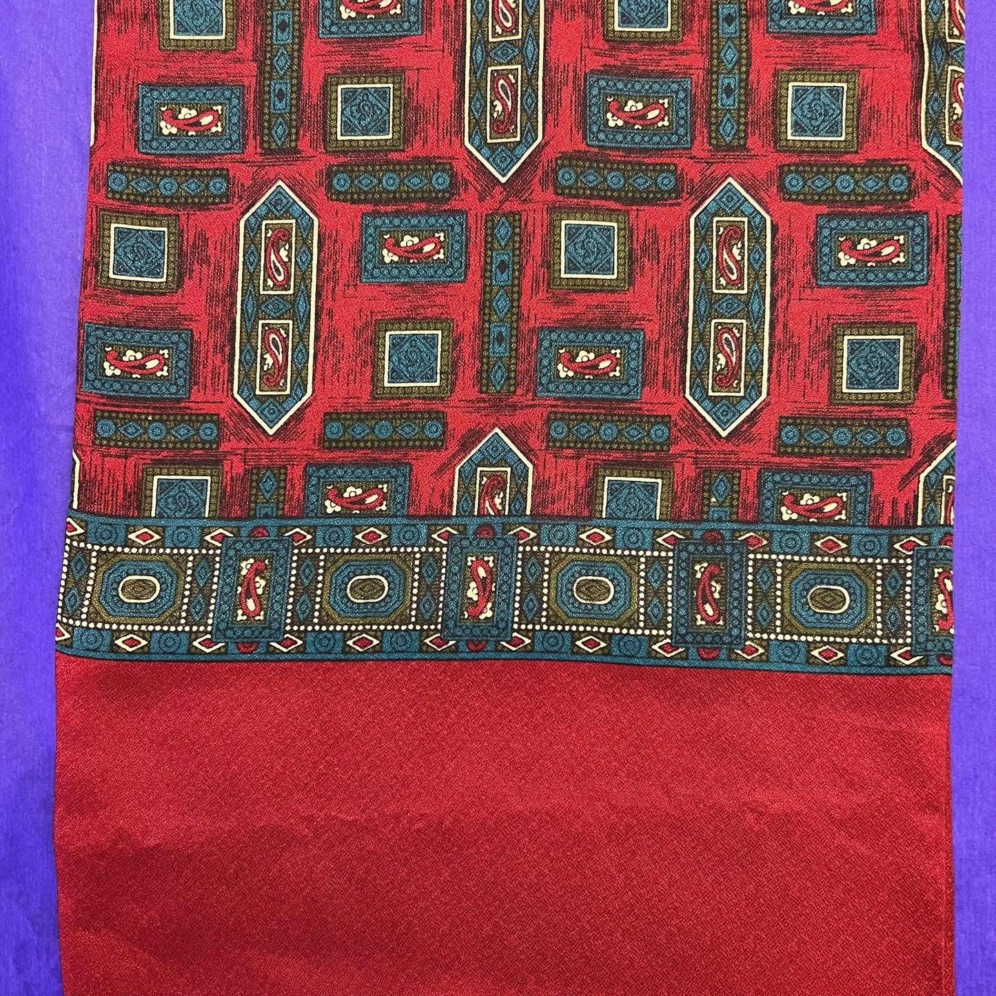 Vintage 1960s Gents Tricel Geometric Paisley Double Sided Fringed Scarf - Sustainable Fashion and Gift