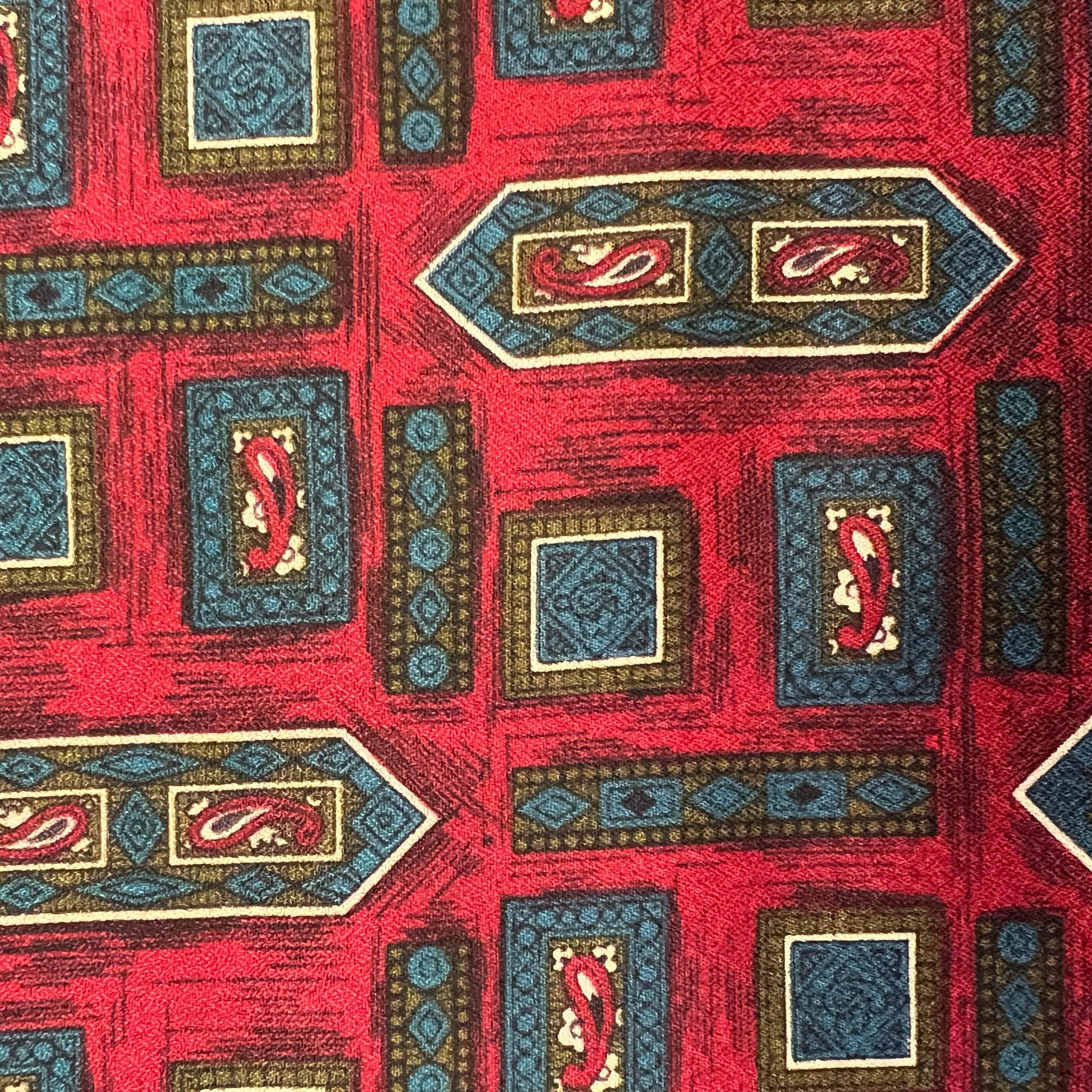 Vintage 1960s Gents Tricel Geometric Paisley Double Sided Fringed Scarf - Sustainable Fashion and Gift