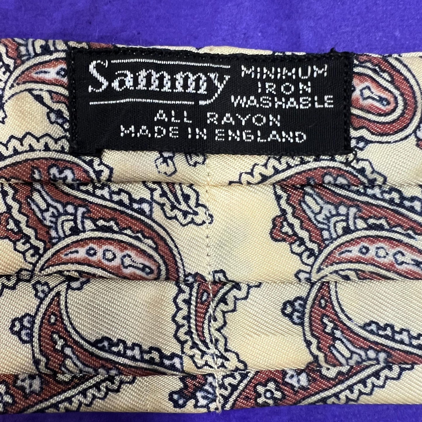 Vintage 1960s SAMMY Rayon Paisley Cravat, Brown and Black onto Pale Gold background - Sustainable Fashion and Gift
