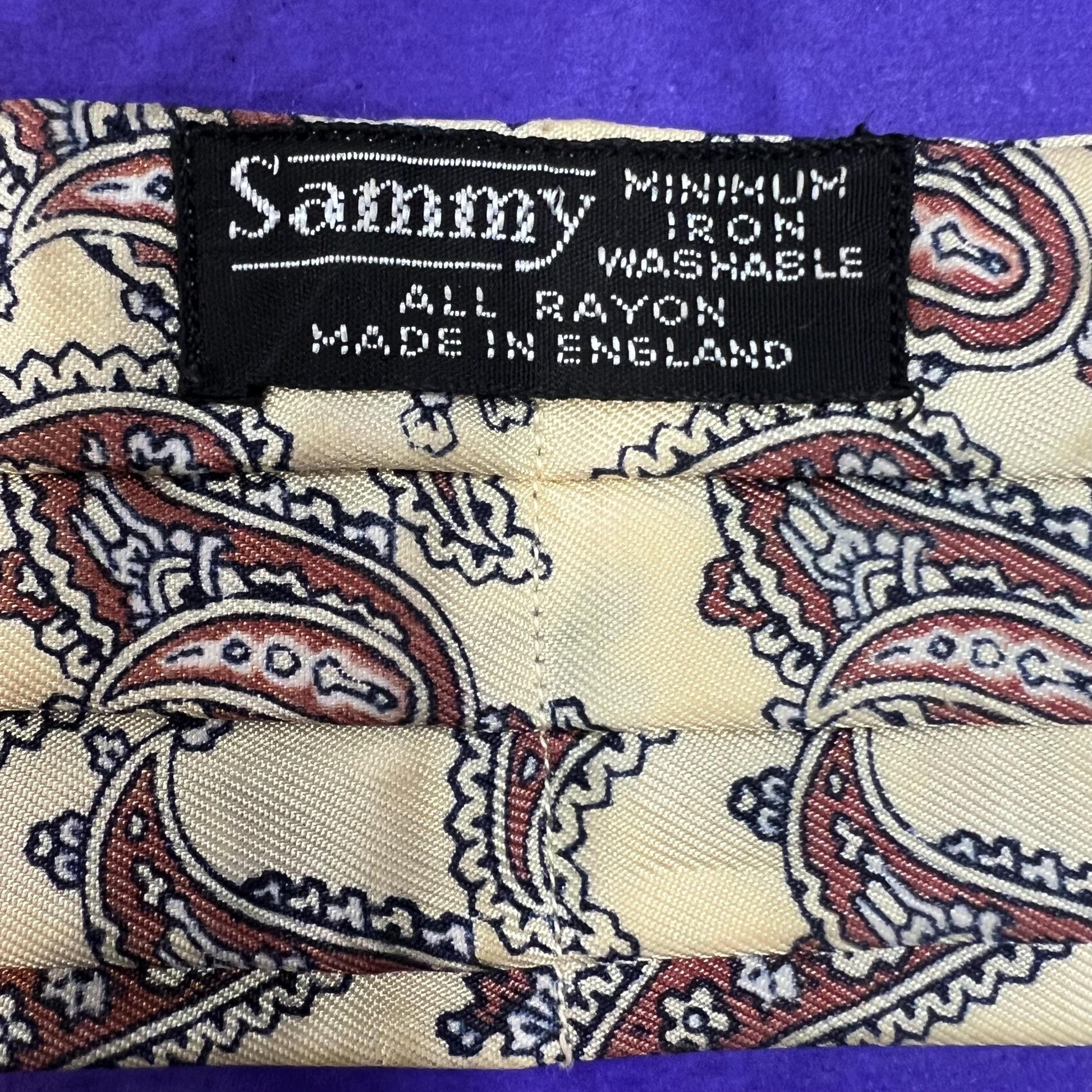 Vintage 1960s SAMMY Rayon Paisley Cravat, Brown and Black onto Pale Gold background - Sustainable Fashion and Gift