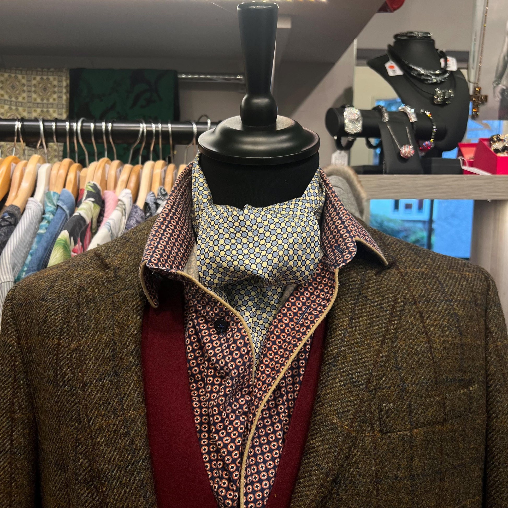 Vintage 1960s Gents Silk Cravat by A. Sulka and Company. Duck Egg Blue and Pale Yellow. Sustainable Fashion and Gift