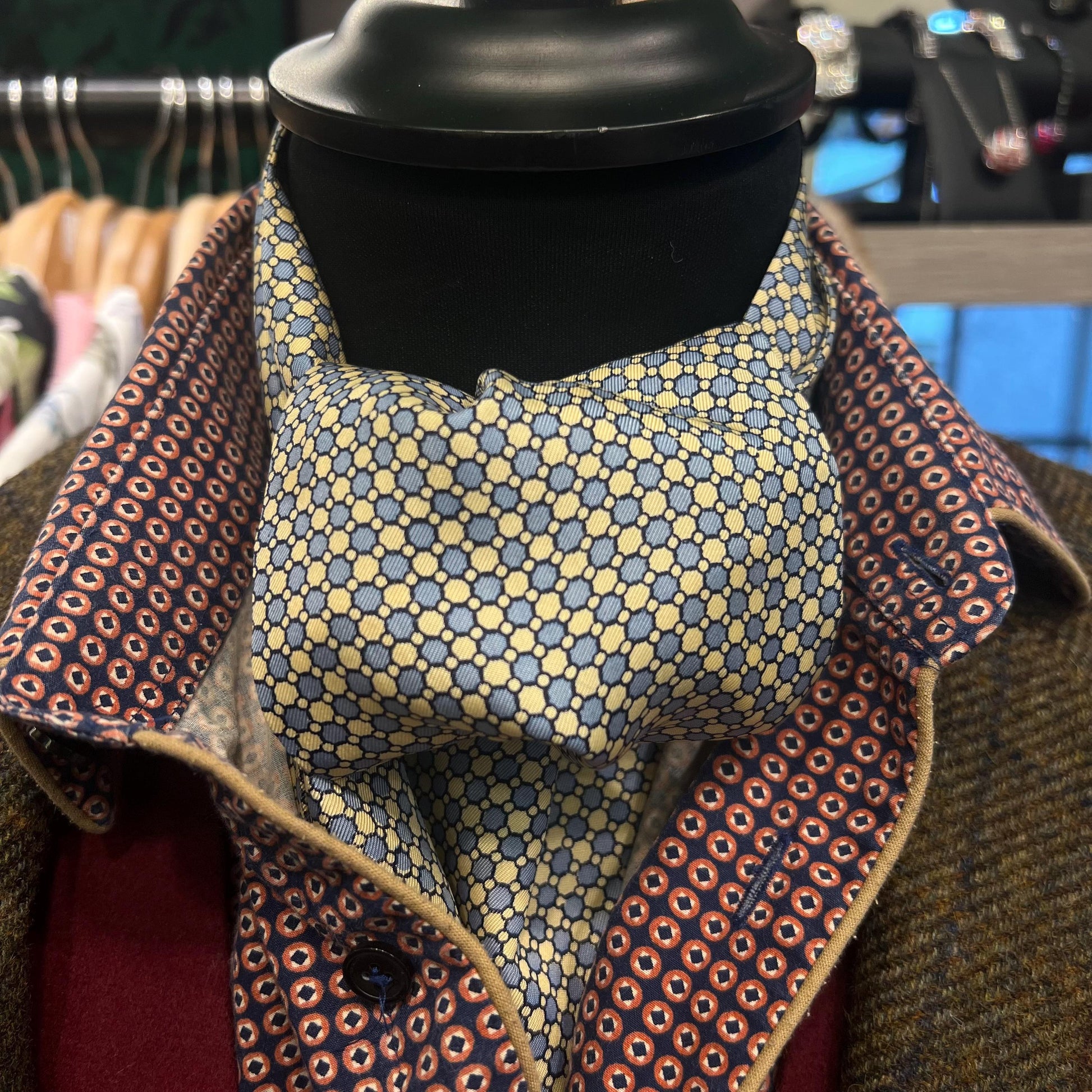 Vintage 1960s Gents Silk Cravat by A. Sulka and Company. Duck Egg Blue and Pale Yellow. Sustainable Fashion and Gift
