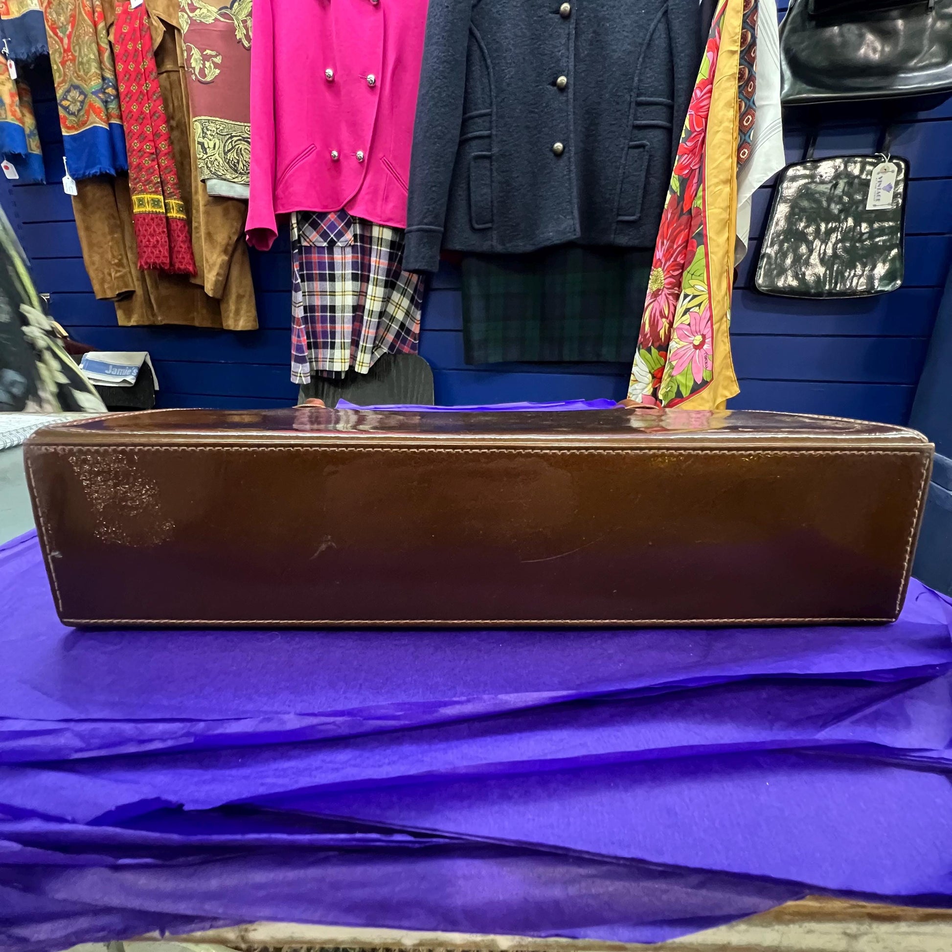 Vintage 1960s Large Chestnut Brown Patent Leather Kelly Style Bag by WALDYBAG, in original box. Sustainable Fashion and Gift
