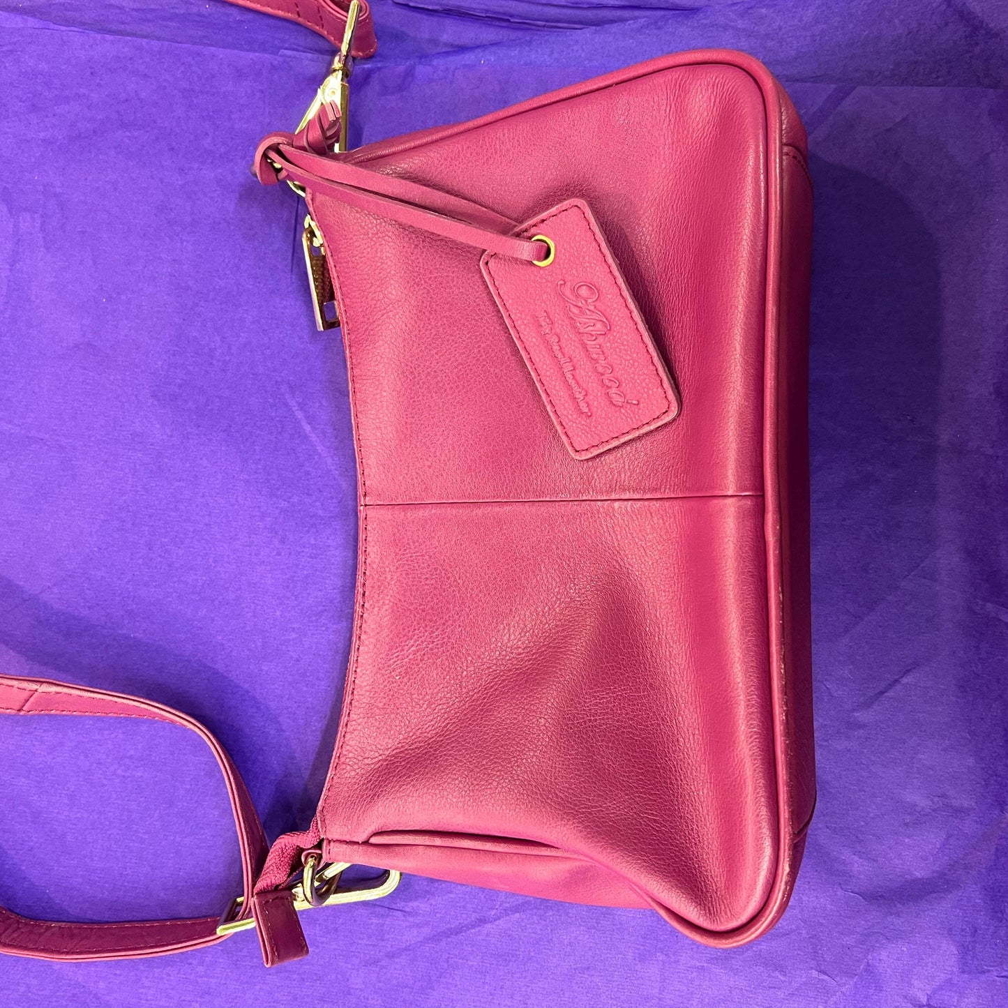 Vintage Ashwood Fuchsia Pink Leather Small Shoulder / Crossbody Bag - Sustainable Gift and Fashion