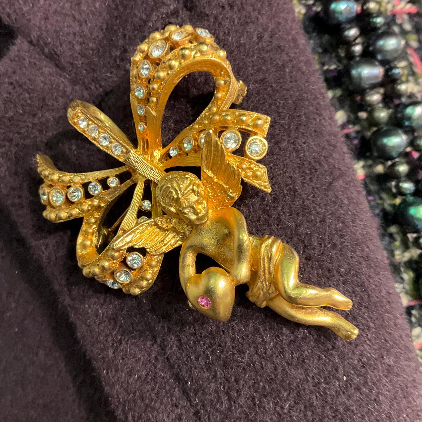 Vintage Kamrose & Cross Jackie Kennedy (JBK) Cherub Angel Gold Tone Large Necklace or Statement Brooch