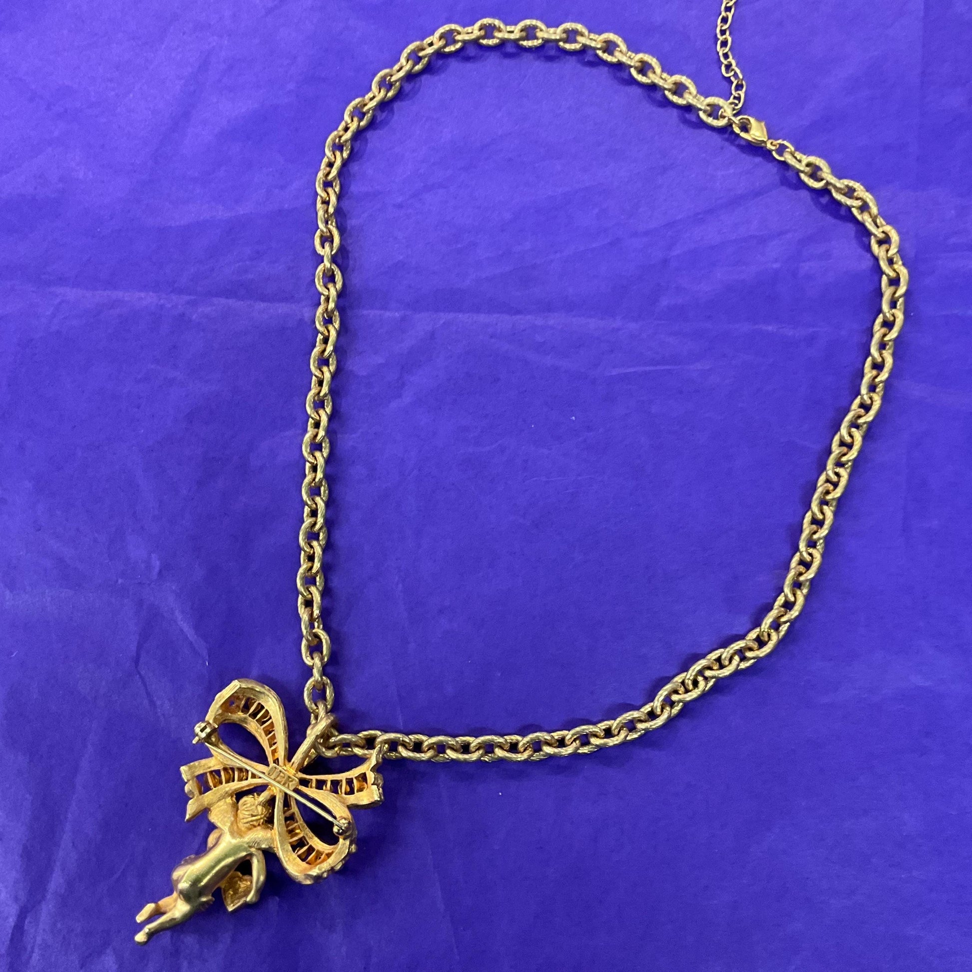 Vintage Kamrose & Cross Jackie Kennedy (JBK) Cherub Angel Gold Tone Large Necklace or Statement Brooch