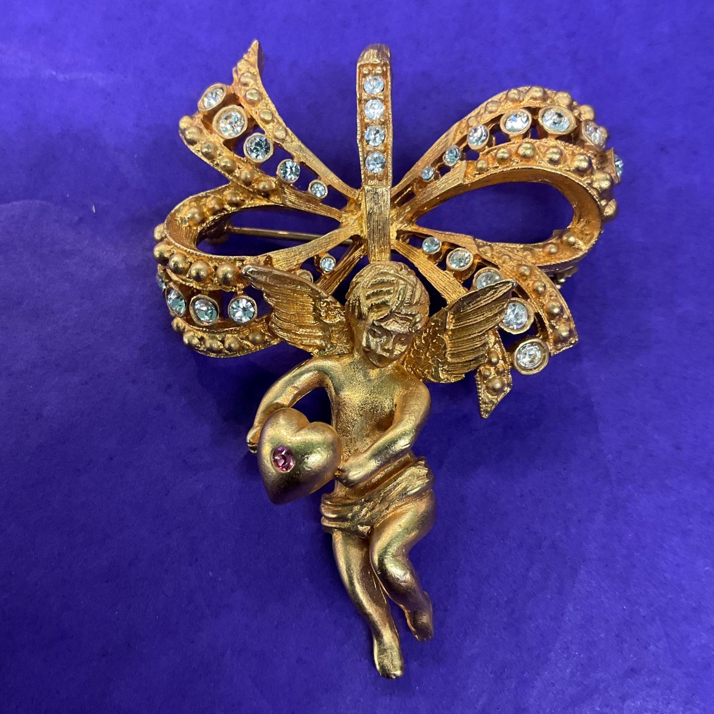 Vintage Kamrose & Cross Jackie Kennedy (JBK) Cherub Angel Gold Tone Large Necklace or Statement Brooch