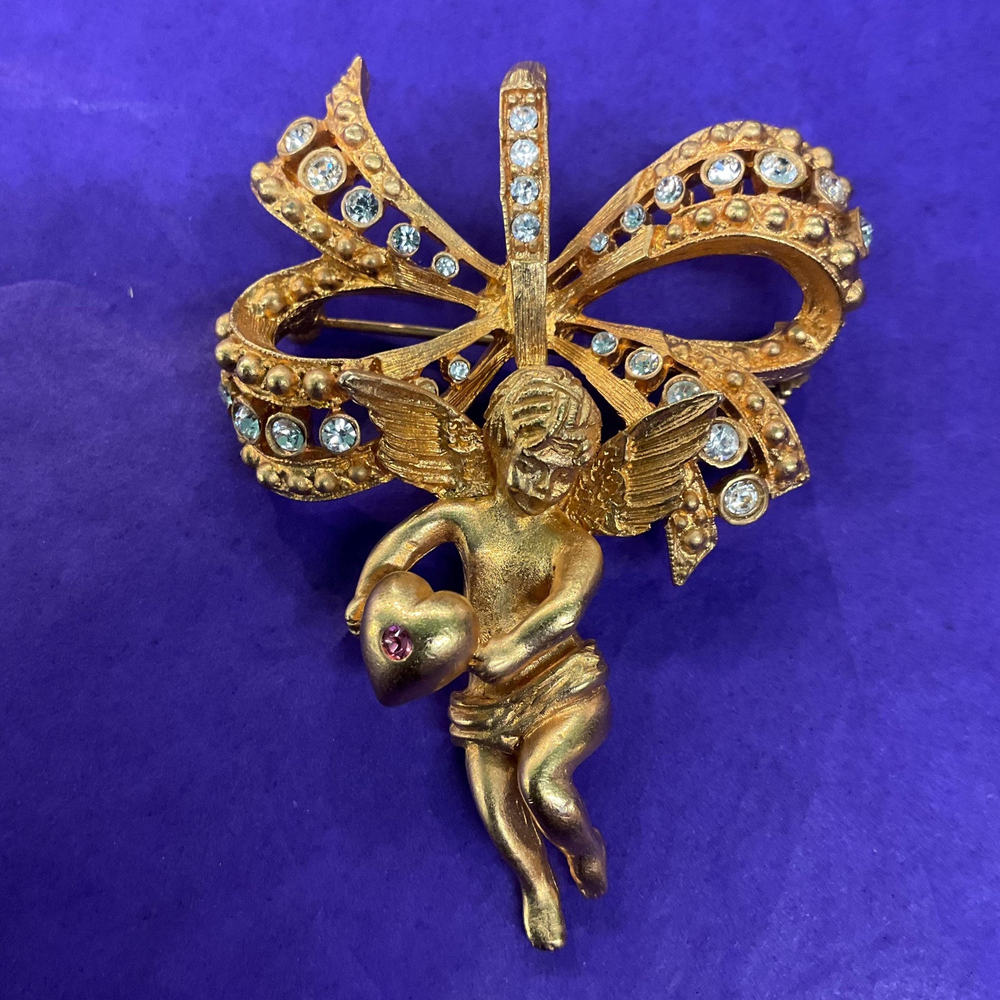Vintage Kamrose & Cross Jackie Kennedy (JBK) Cherub Angel Gold Tone Large Necklace or Statement Brooch
