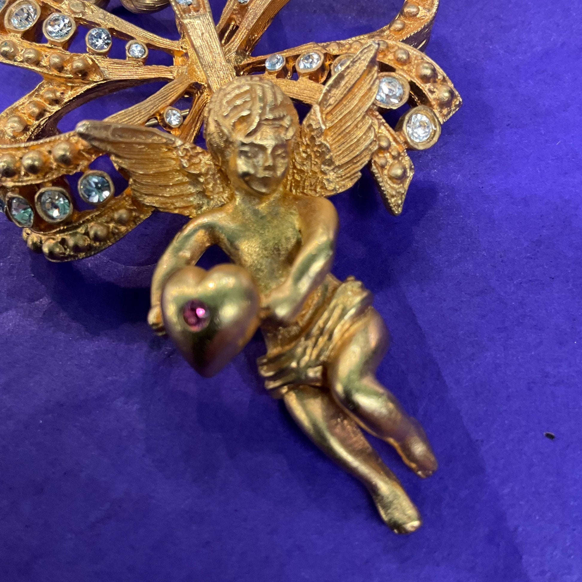 Vintage Kamrose & Cross Jackie Kennedy (JBK) Cherub Angel Gold Tone Large Necklace or Statement Brooch