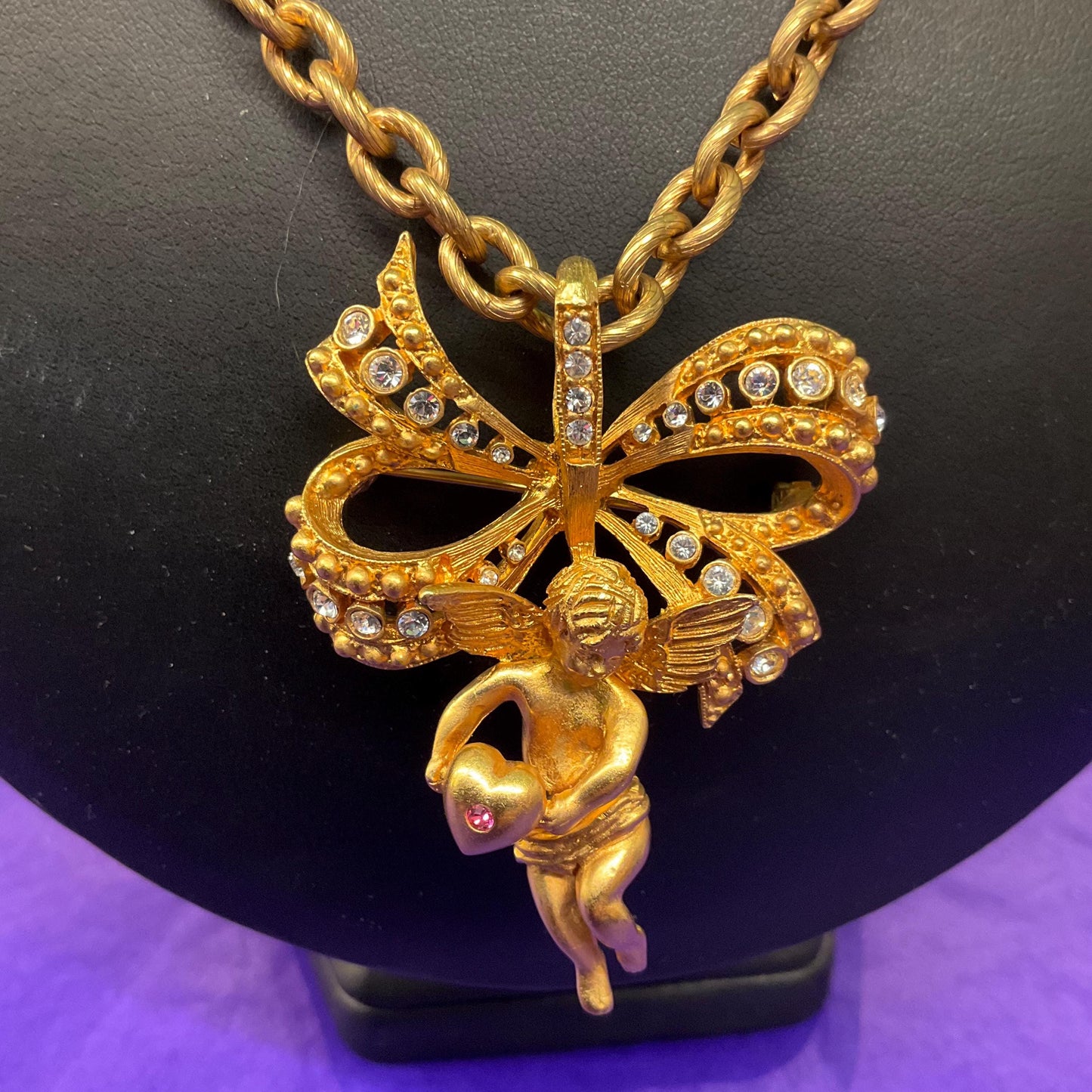 Vintage Kamrose & Cross Jackie Kennedy (JBK) Cherub Angel Gold Tone Large Necklace or Statement Brooch