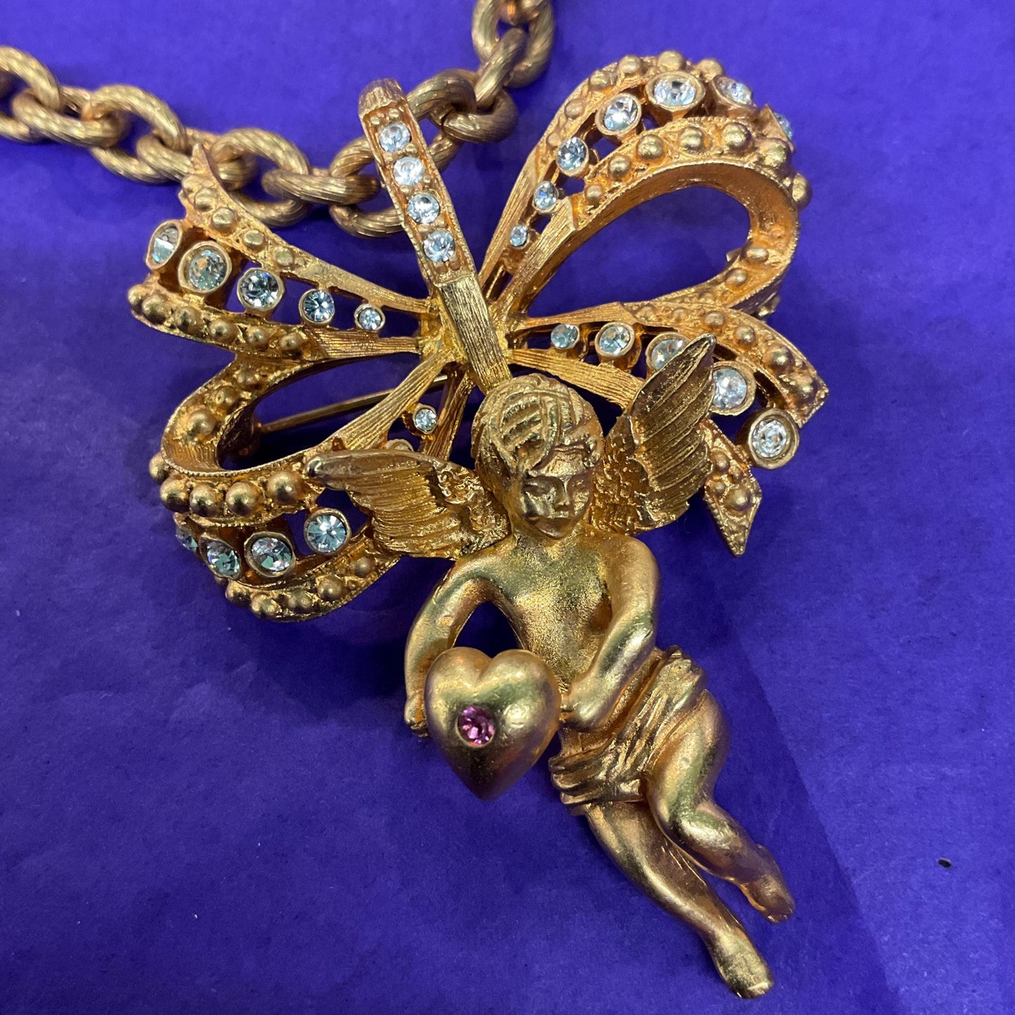 Vintage Kamrose & Cross Jackie Kennedy (JBK) Cherub Angel Gold Tone Large Necklace or Statement Brooch