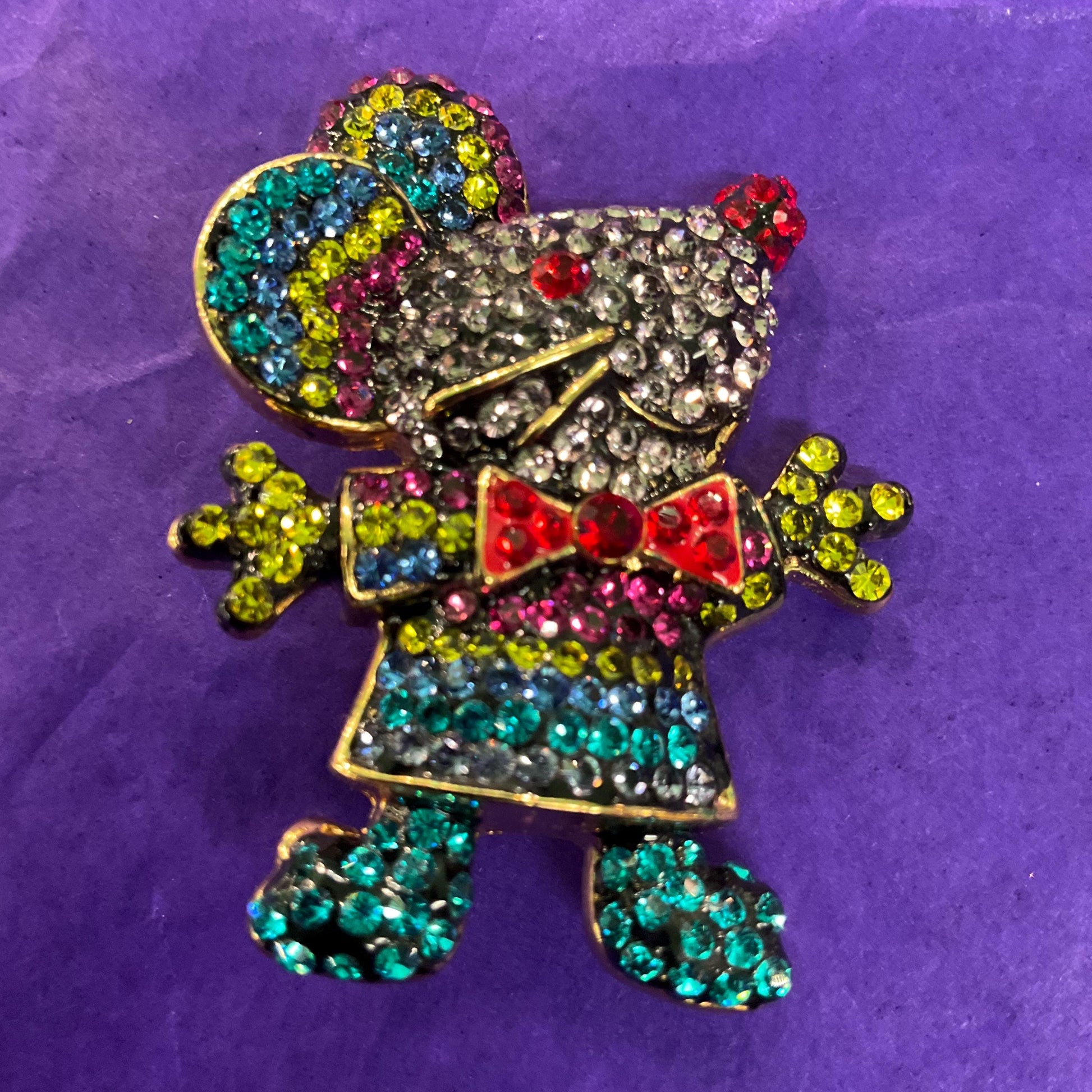 Vintage Butler and Wilson Rainbow Crystal Mouse Brooch, Gold tone with vibrant multicoloured rhinestones