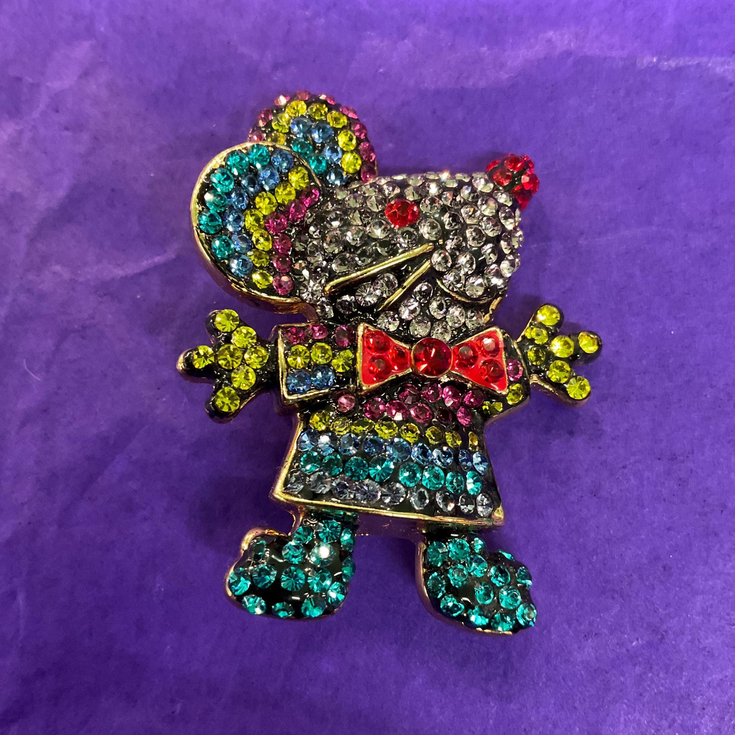 Vintage Butler and Wilson Rainbow Crystal Mouse Brooch, Gold tone with vibrant multicoloured rhinestones