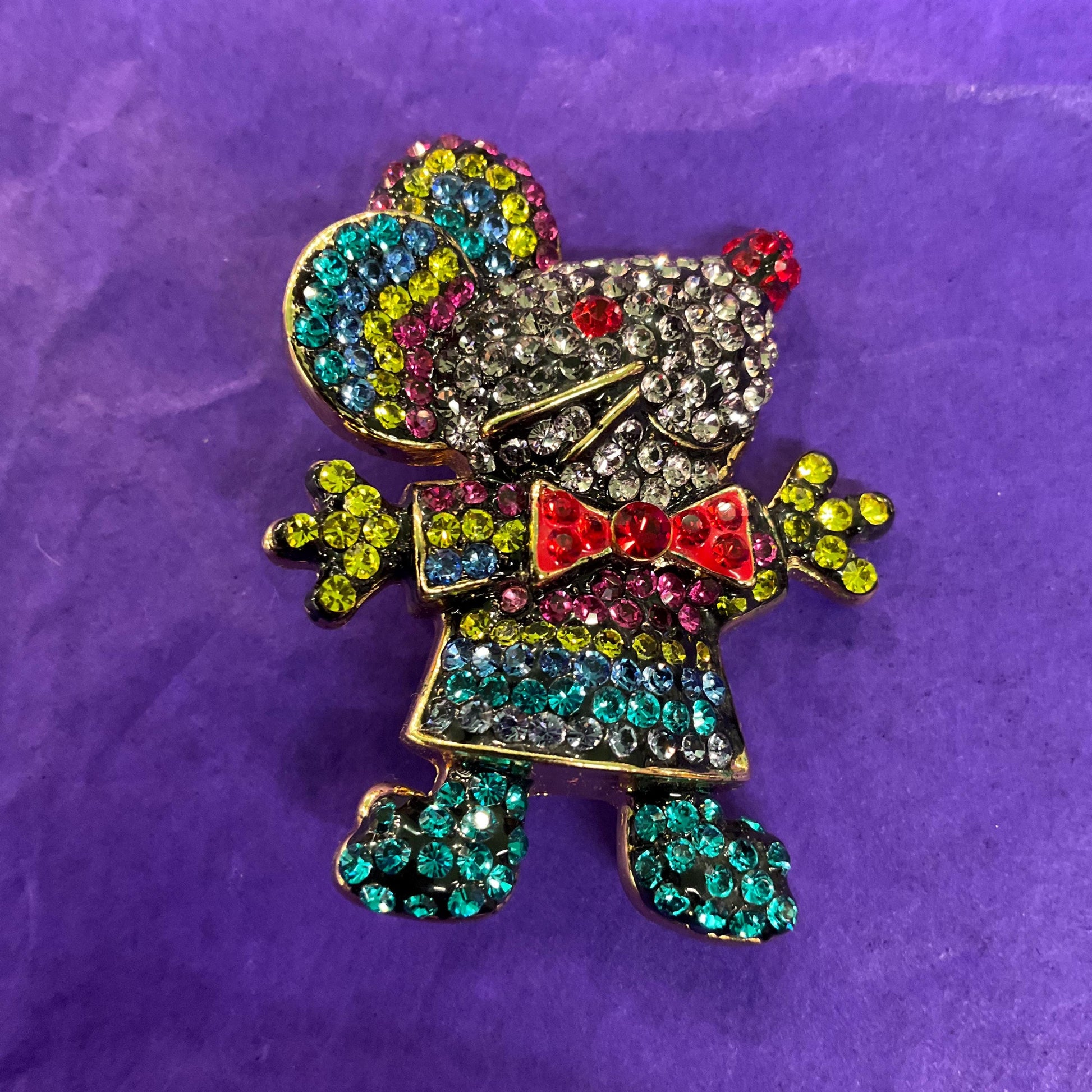 Vintage Butler and Wilson Rainbow Crystal Mouse Brooch, Gold tone with vibrant multicoloured rhinestones