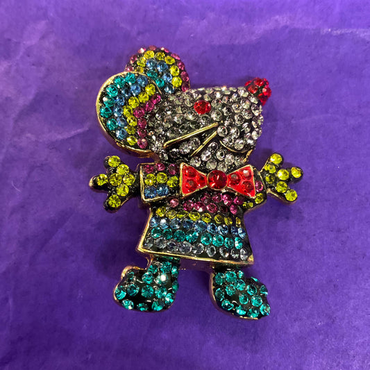Vintage Butler and Wilson Rainbow Crystal Mouse Brooch, Gold tone with vibrant multicoloured rhinestones