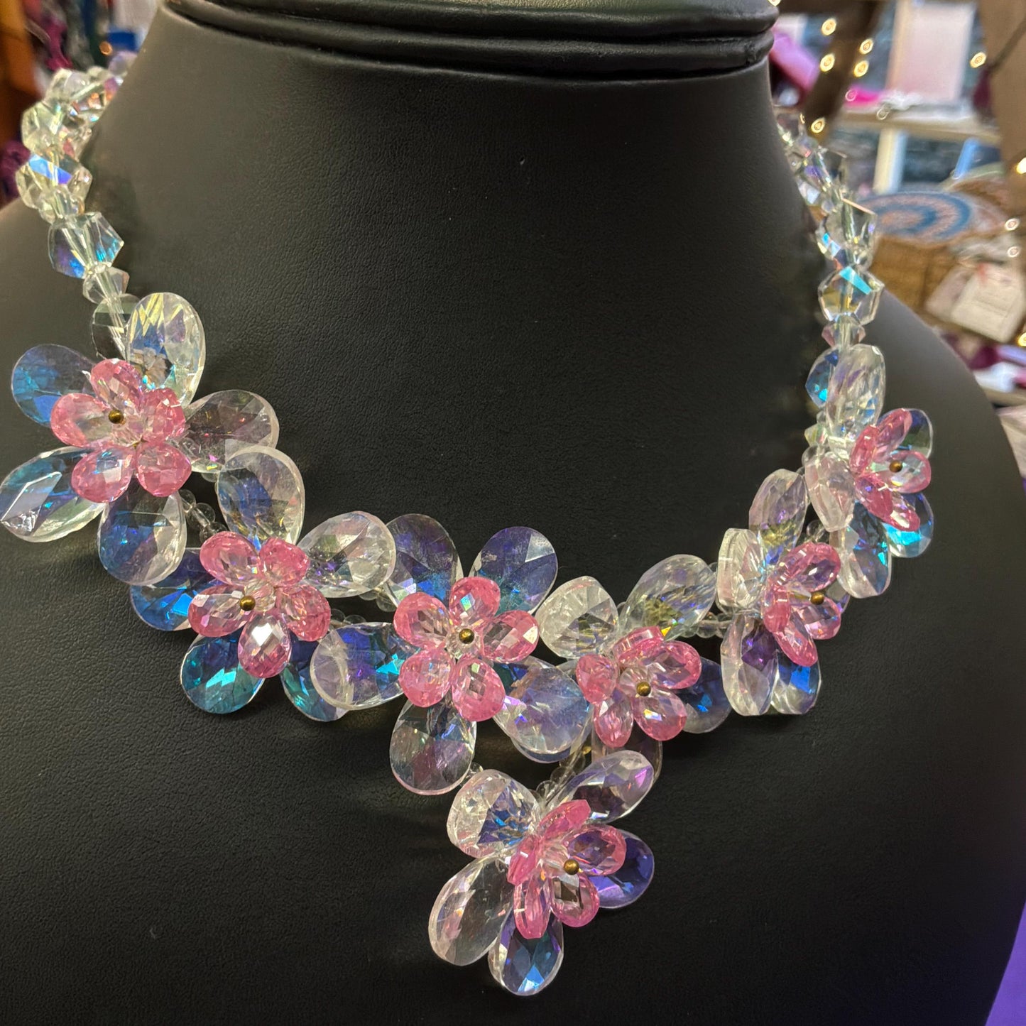 Vintage Butler and Wilson Pale Pink Flower Garland Crystal Necklace, Sparkling Borealis Crystal Beads