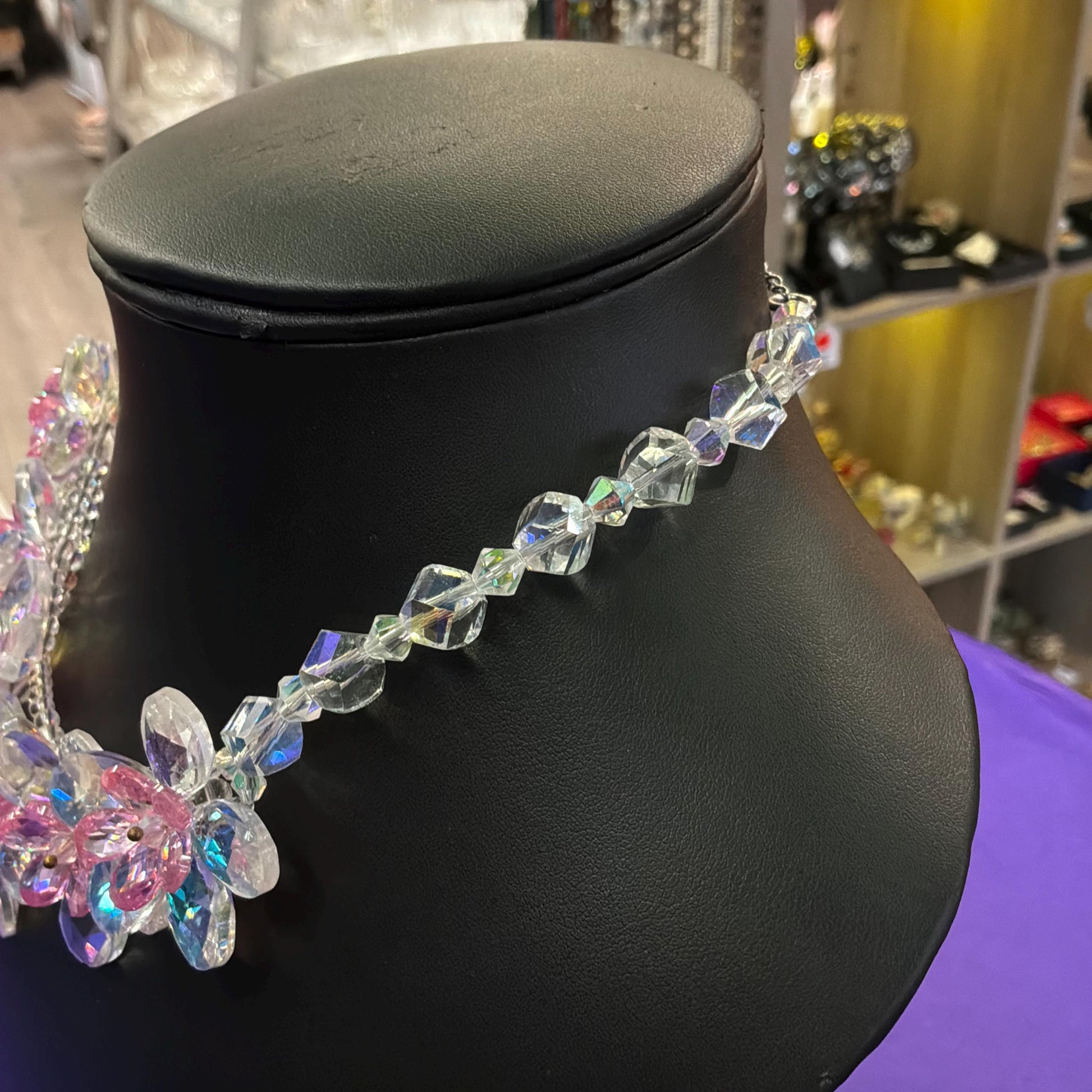 Vintage Butler and Wilson Pale Pink Flower Garland Crystal Necklace, Sparkling Borealis Crystal Beads