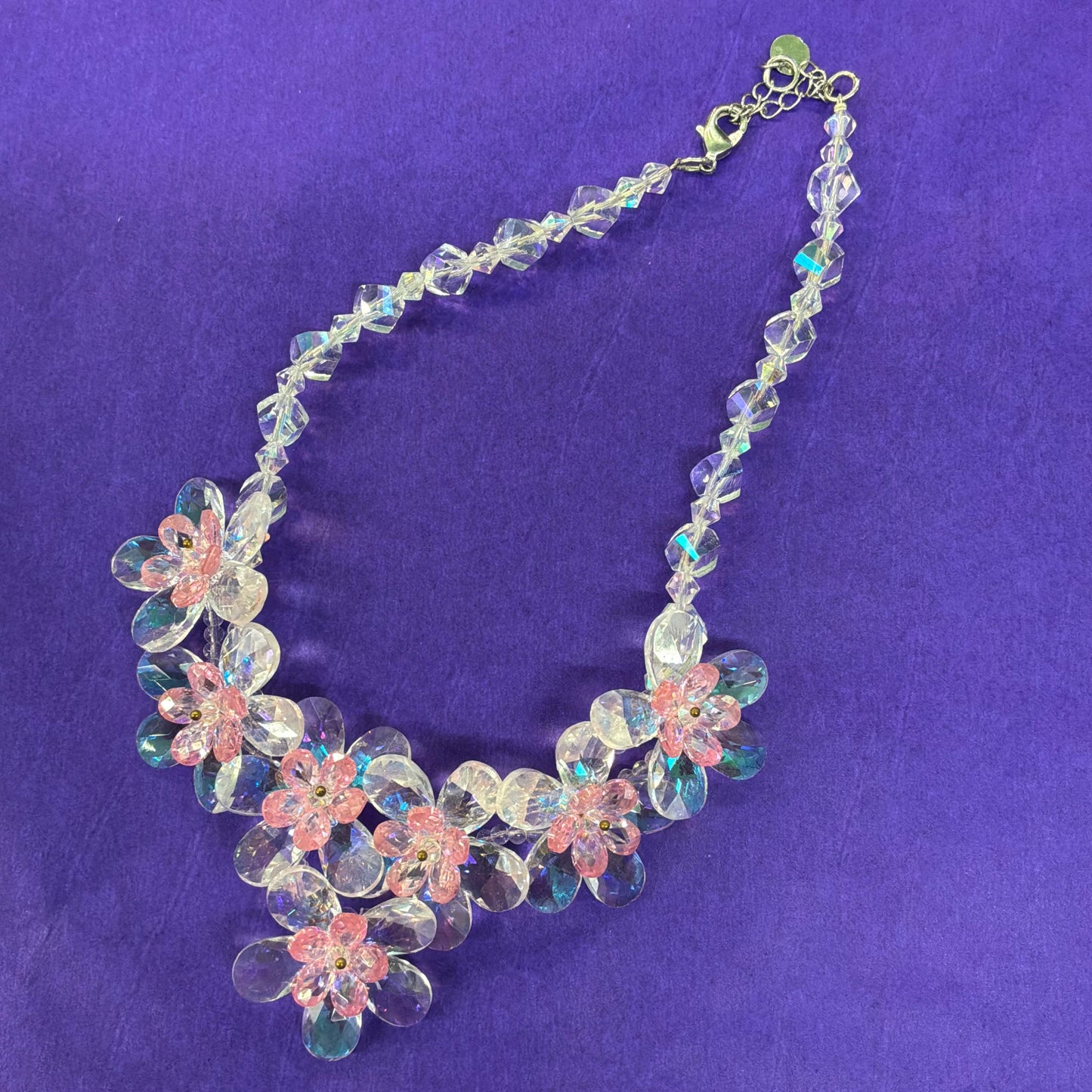 Vintage Butler and Wilson Pale Pink Flower Garland Crystal Necklace, Sparkling Borealis Crystal Beads