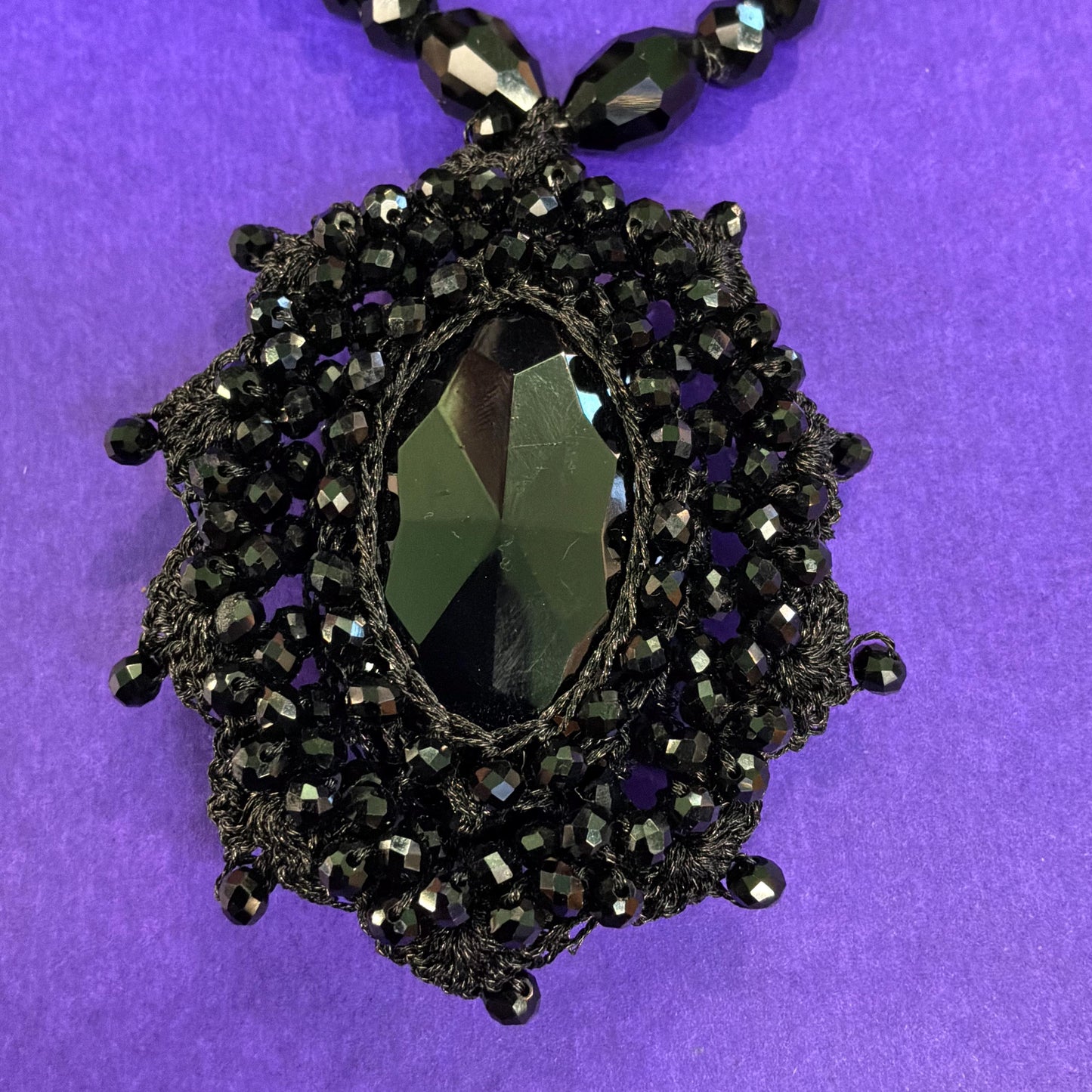 Vintage Butler and Wilson Victorian Style Black Crystal Beaded and Crochet Statement Necklace, Gothic Glamour