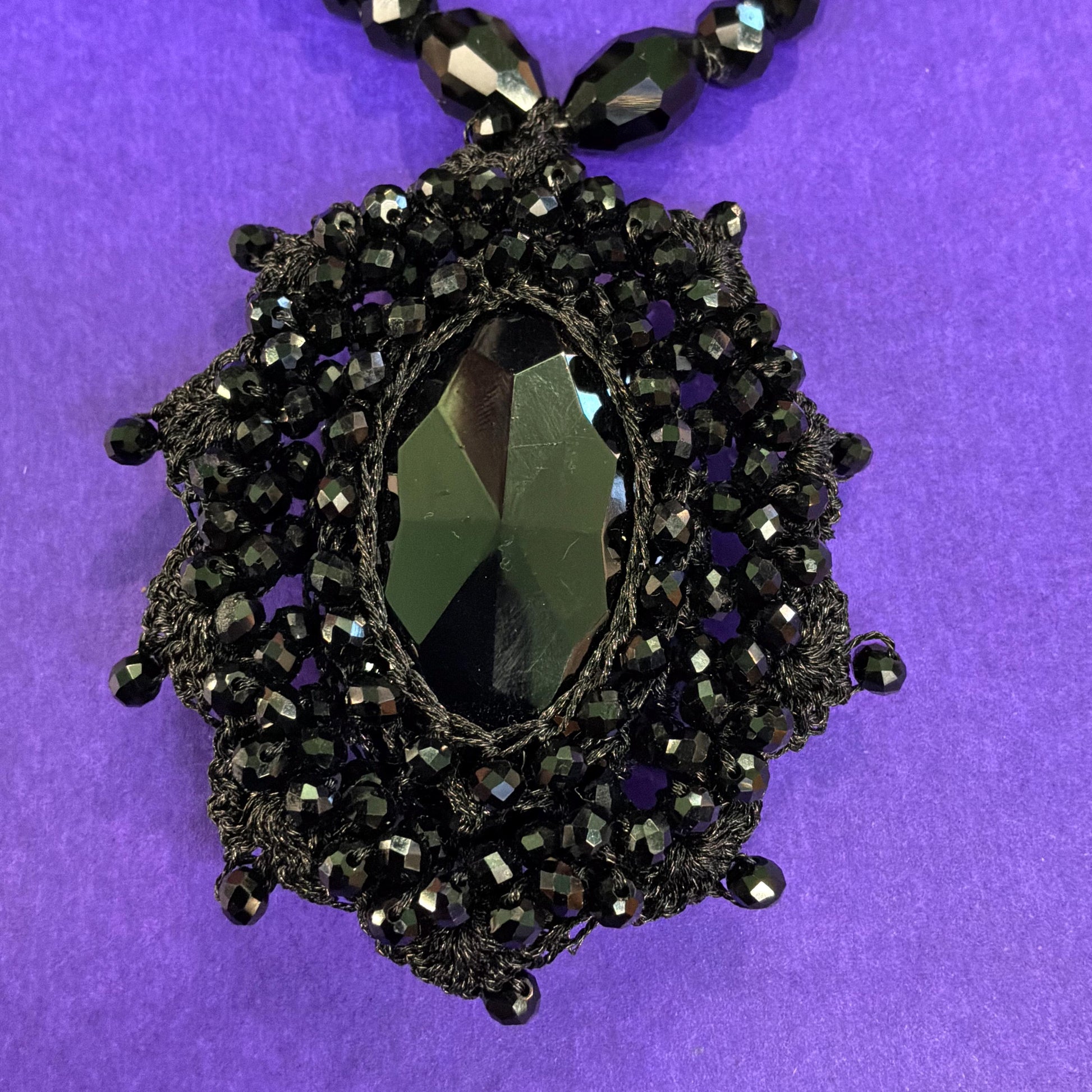 Vintage Butler and Wilson Victorian Style Black Crystal Beaded and Crochet Statement Necklace, Gothic Glamour