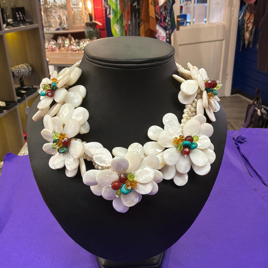 Vintage Butler and Wilson Statement Fresh Water Pearl and Mother of Pearl Floral Necklace