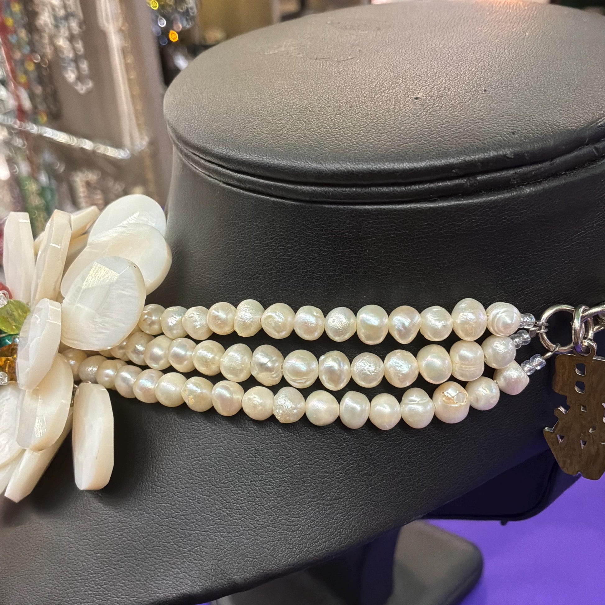 Vintage Butler and Wilson Statement Fresh Water Pearl and Mother of Pearl Floral Necklace