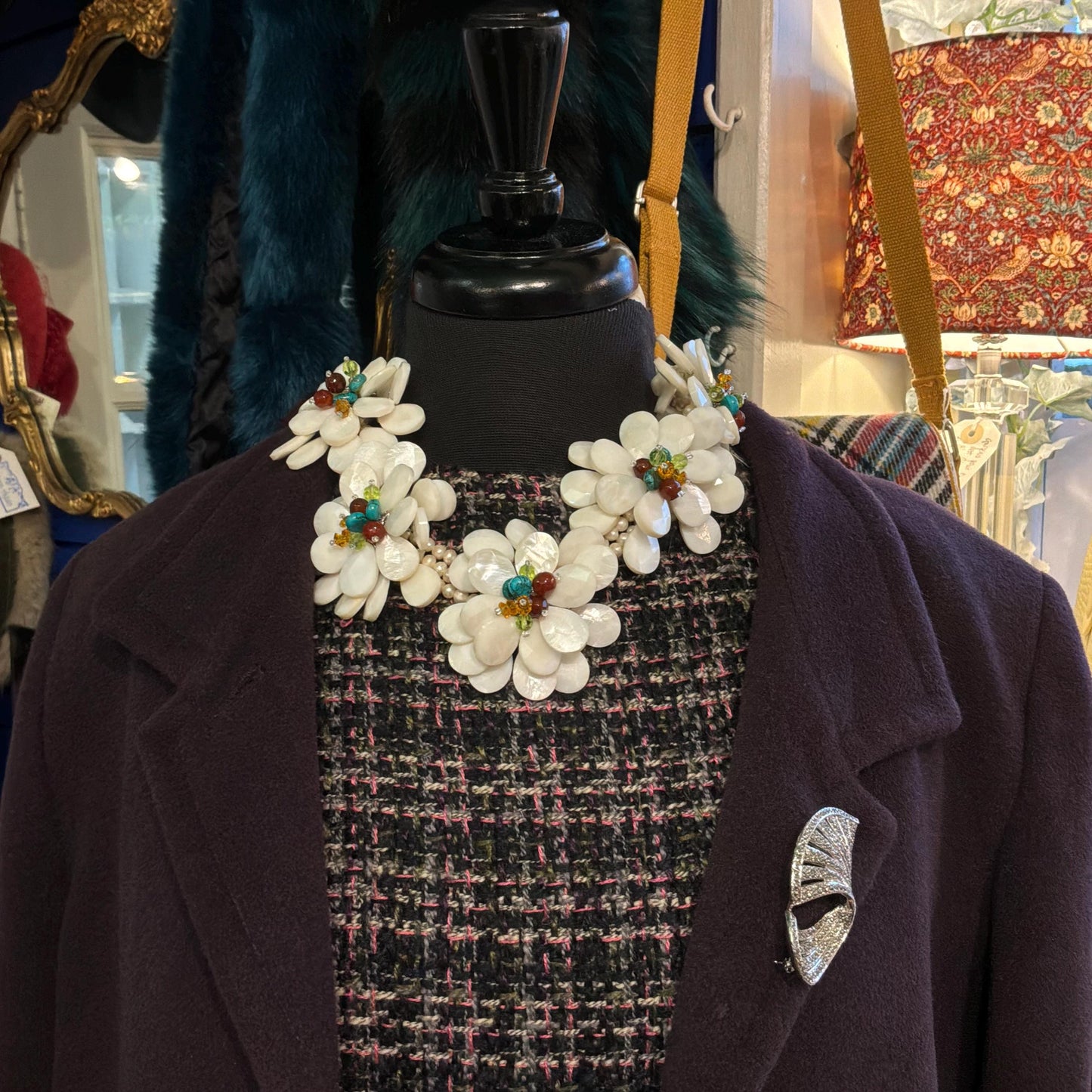 Vintage Butler and Wilson Statement Fresh Water Pearl and Mother of Pearl Floral Necklace