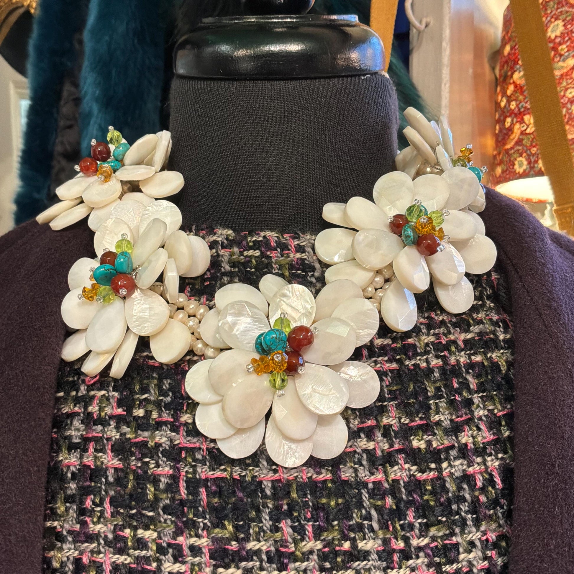 Vintage Butler and Wilson Statement Fresh Water Pearl and Mother of Pearl Floral Necklace